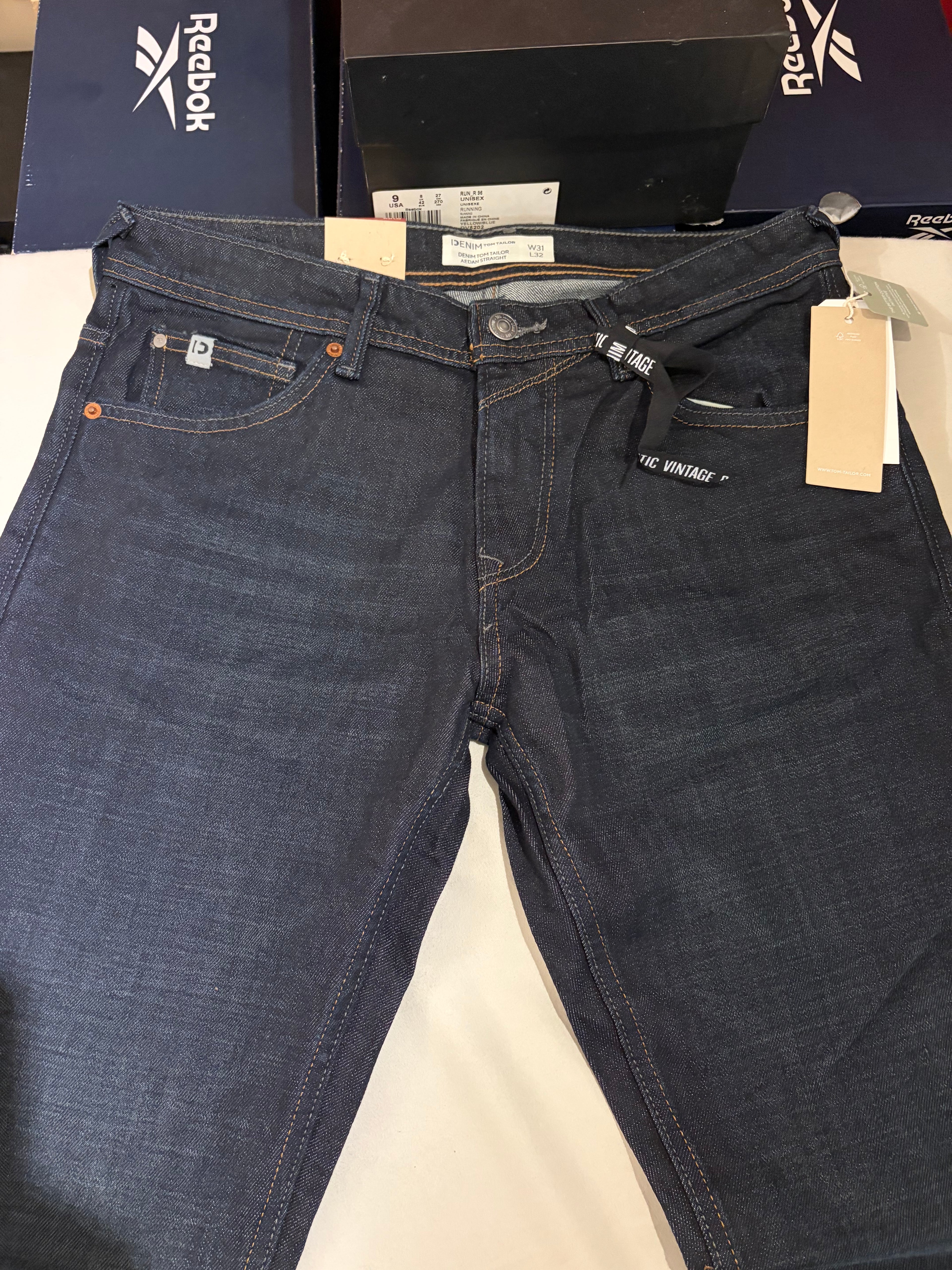 Jean Tom Tailor Denim Aedan Straight Homme Bleu Brut Foncé – Neuf avec étiquettes – Taille 31/32