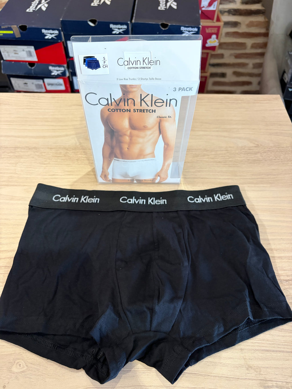 Calvin Klein Cotton Stretch 3 Pack Boxers Homme Noir Bleu Taille S Neuf