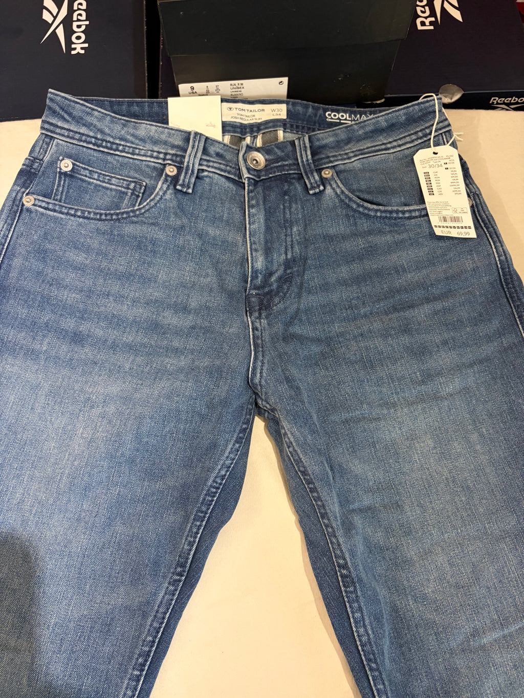 Jean Tom Tailor Josh Regular Slim Coolmax EcoMade Homme Bleu – Neuf avec étiquettes – Taille 30/34