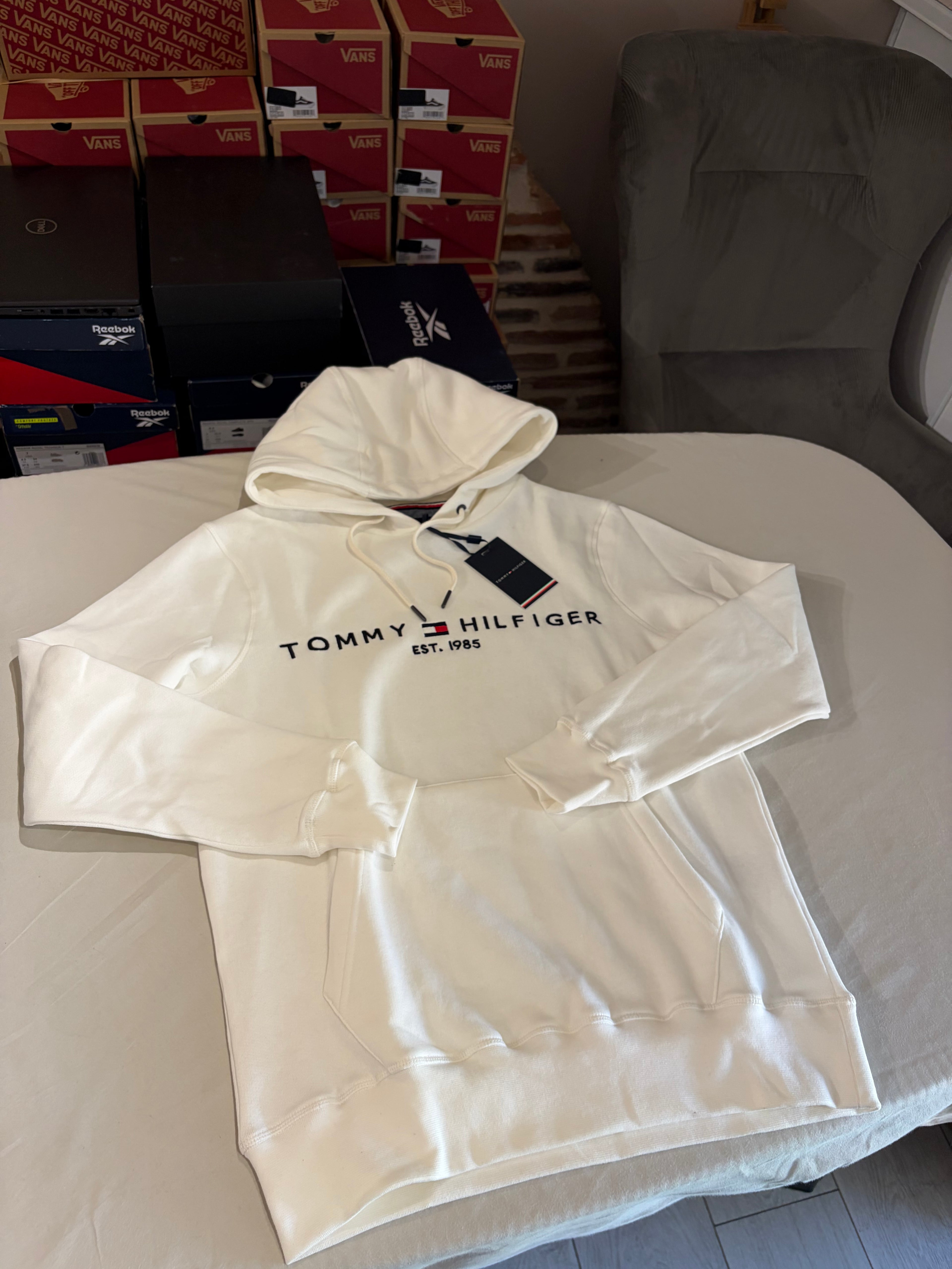 Sweat à capuche Tommy Hilfiger Logo Hoody MW0MW10752 Blanc Écru Homme Taille M