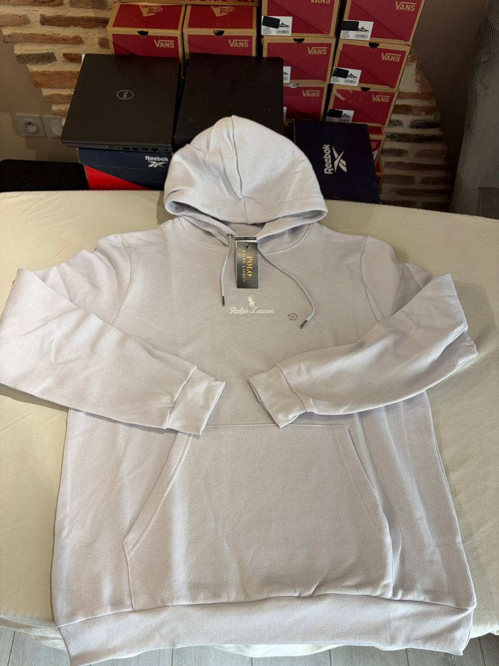 Sweat à capuche Polo Ralph Lauren Gris Perle Homme XXL - Logo brodé - Neuf