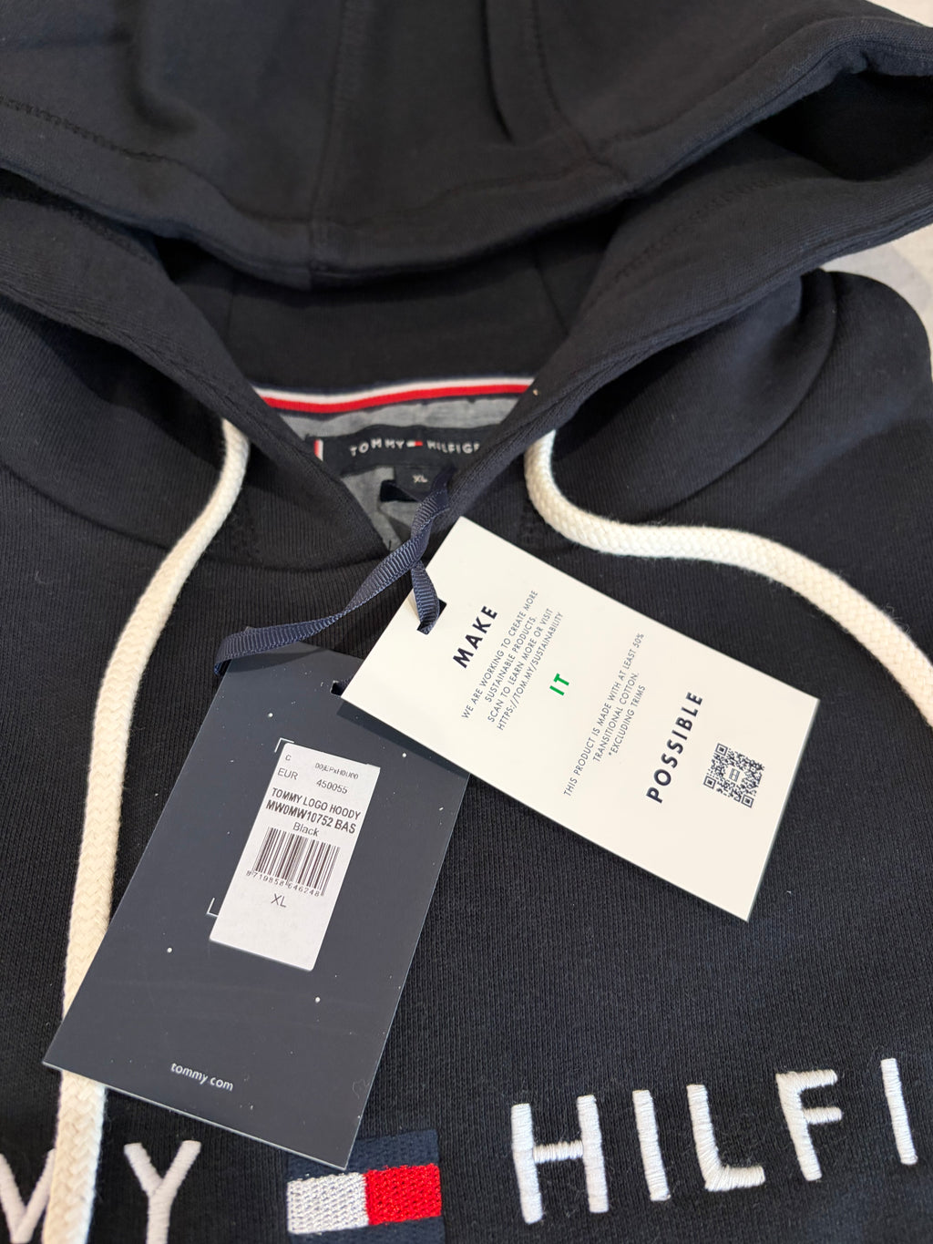 Sweat à Capuche Tommy Hilfiger Homme Noir – Logo Brodé EST. 1985 – Taille XL – Neuf