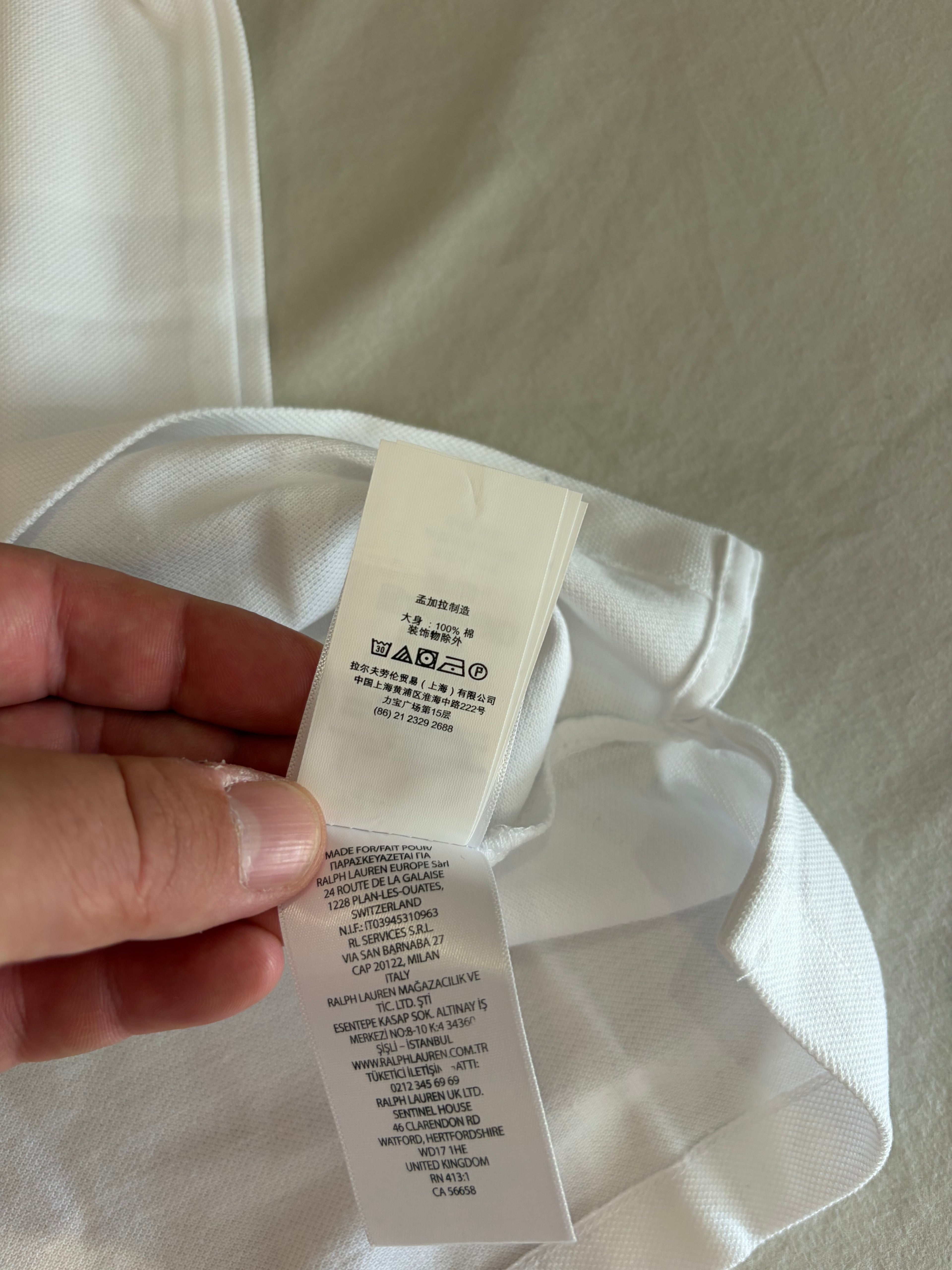 Polo Ralph Lauren Custom Slim Fit Blanc Logo Bleu Marine Homme Taille S – Neuf avec étiquette