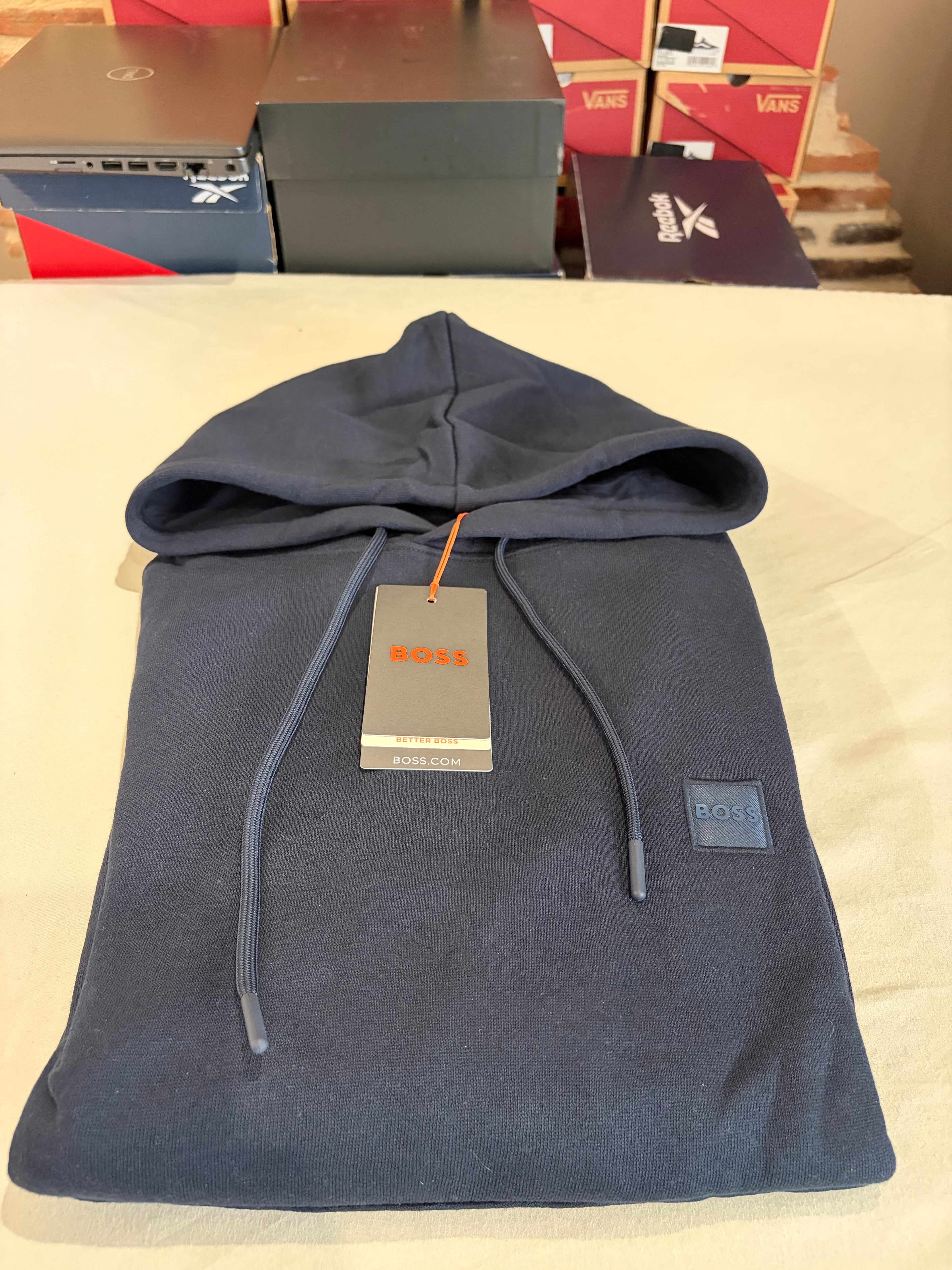 Sweat à Capuche BOSS Homme Wetalk Bleu Marine – Logo Patch – Taille S – Neuf