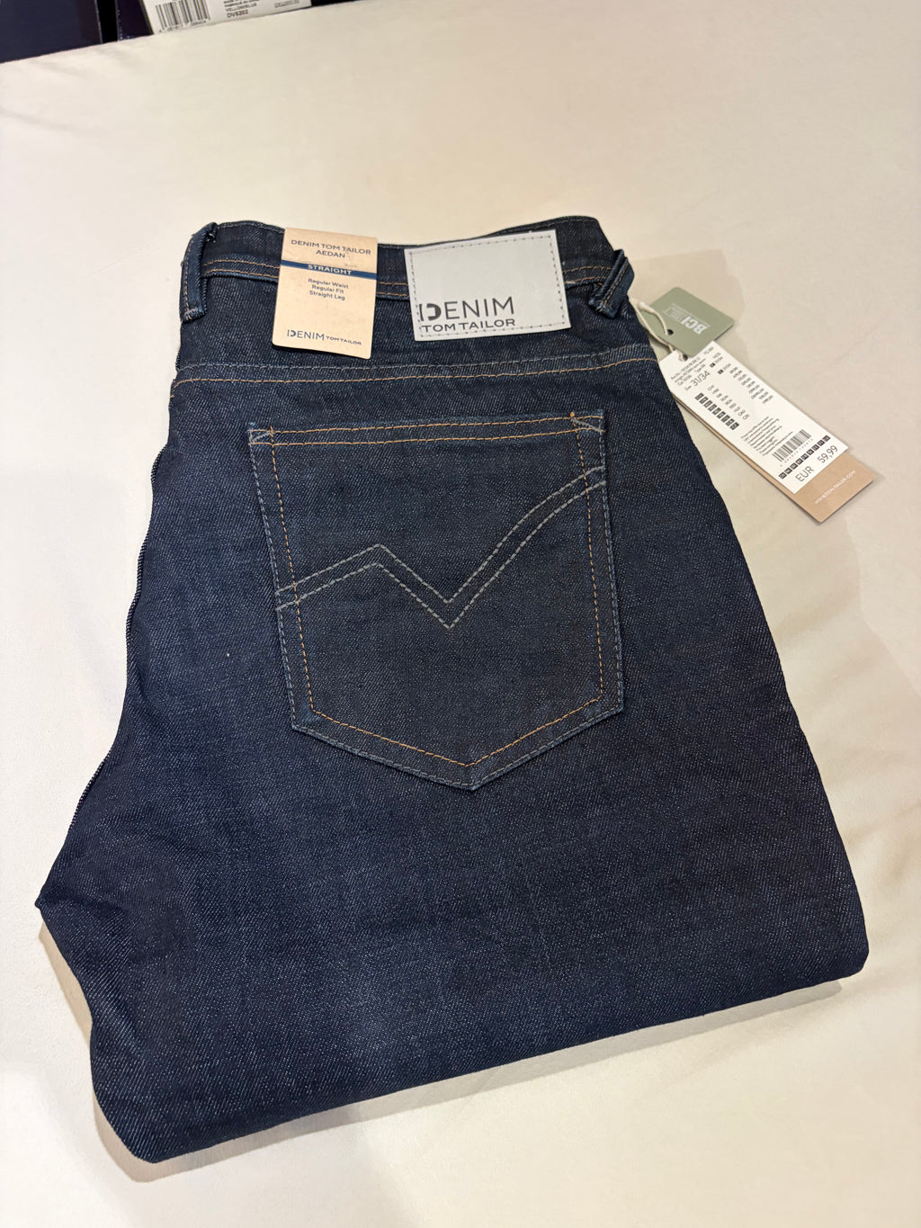 Jean Tom Tailor Denim Aedan Straight Homme Bleu Brut Foncé – Neuf avec étiquettes – Taille 31/34
