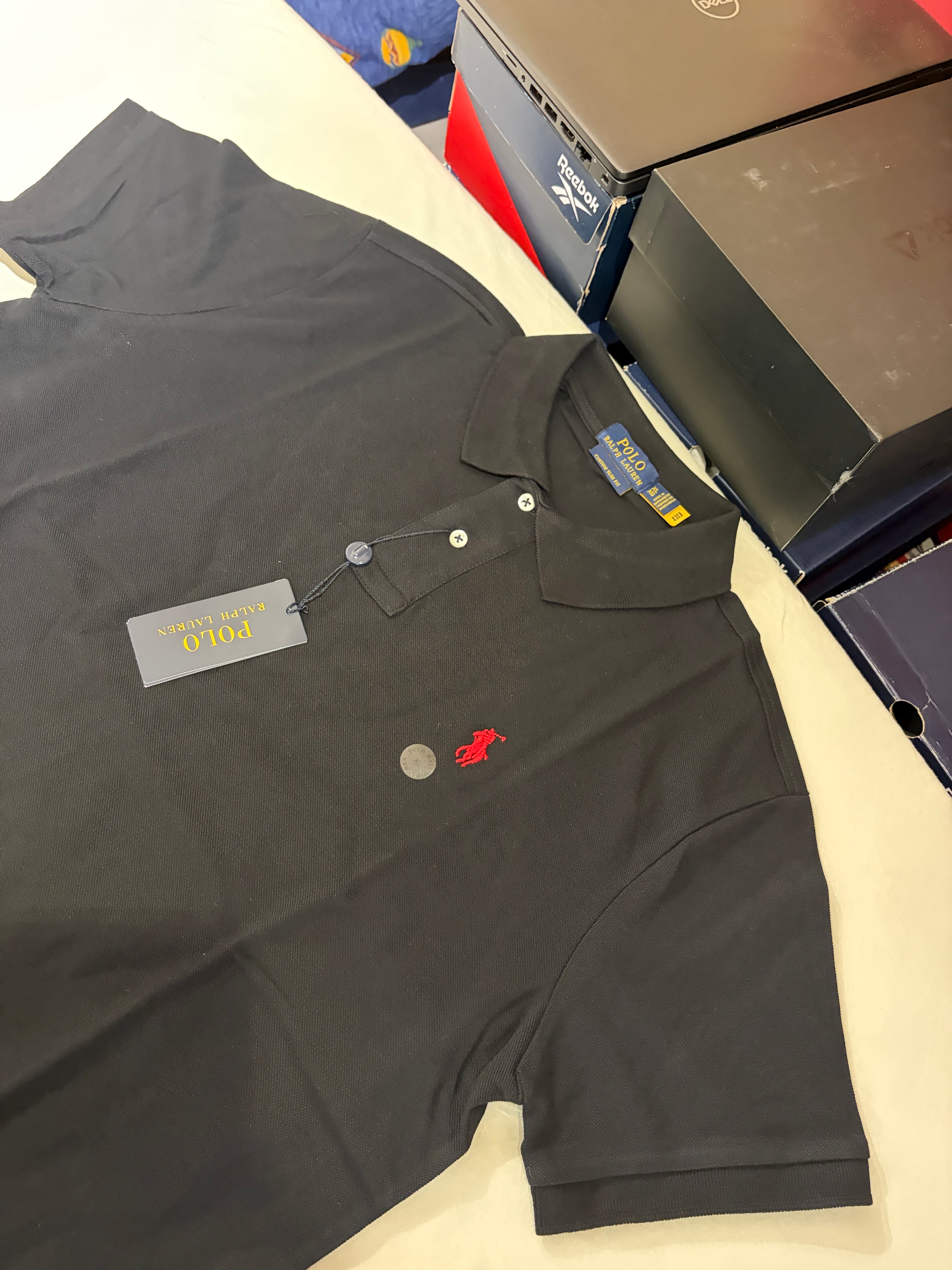 Polo Ralph Lauren – Polo Homme Noir Custom Slim Fit Logo Rouge – Taille XL