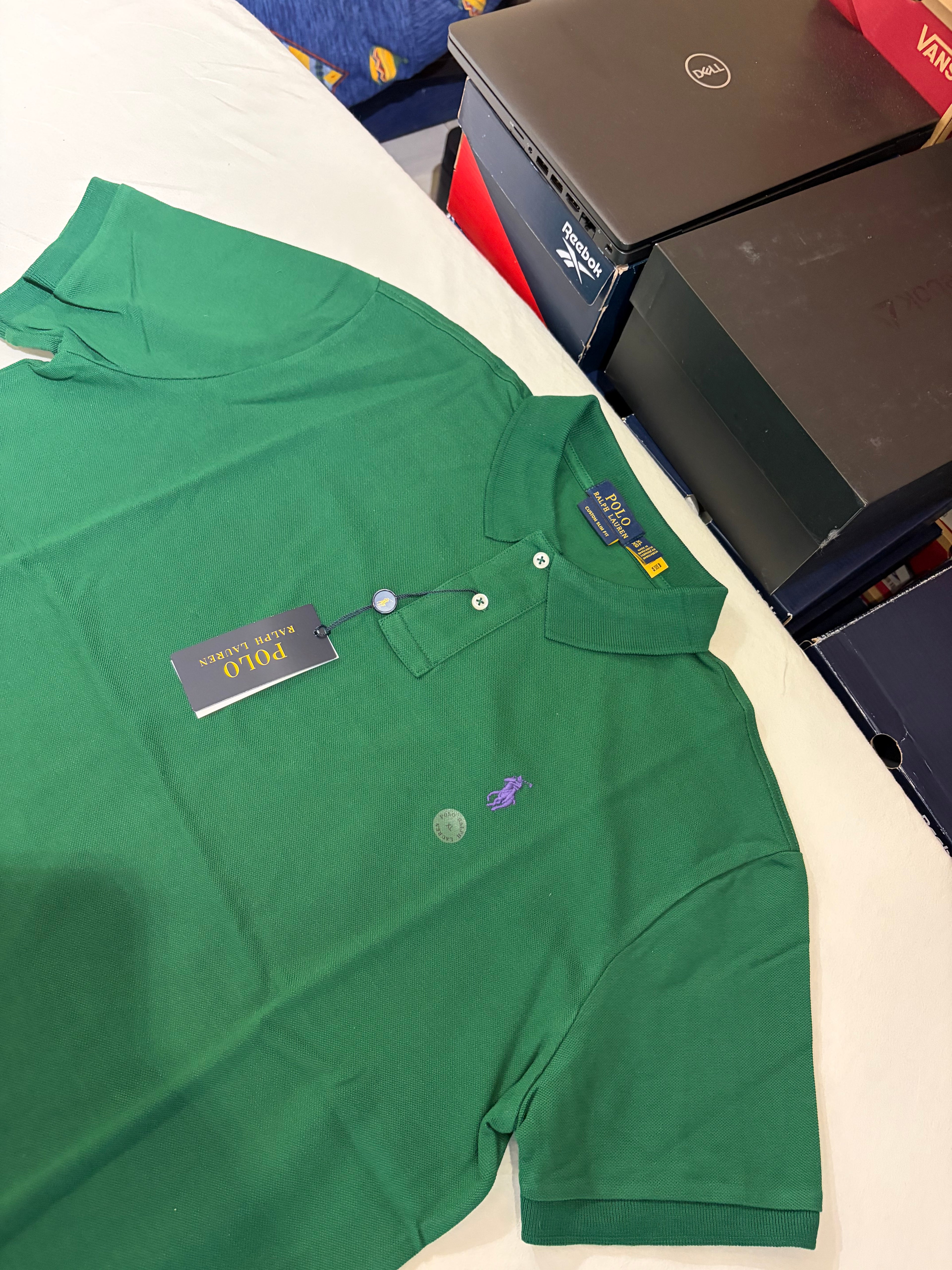 Polo Ralph Lauren – Polo Homme Vert Custom Slim Fit Logo Violet – Taille XL