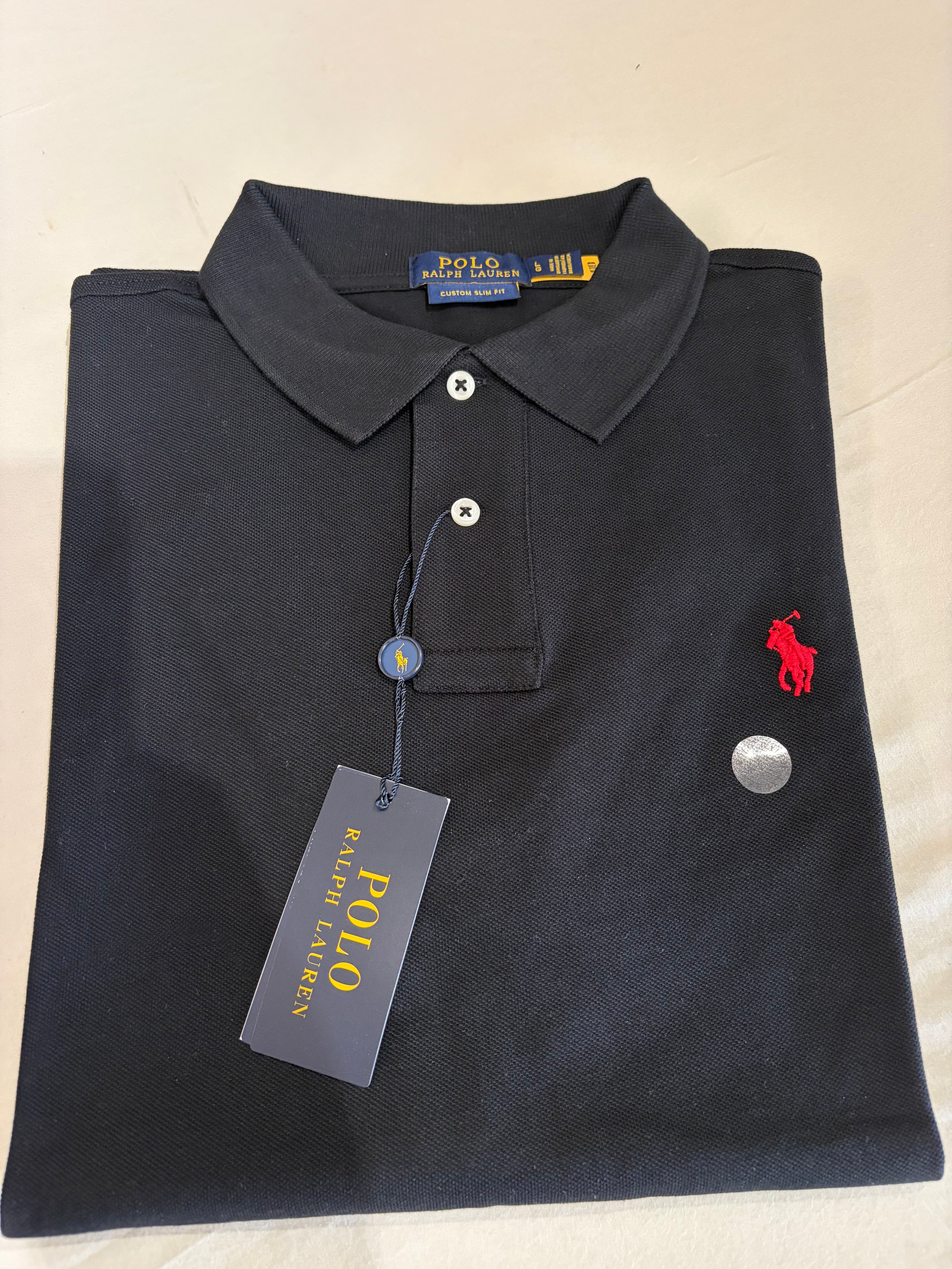 Polo Ralph Lauren Custom Slim Fit Homme Noir Logo Rouge – Taille L – Neuf avec étiquette