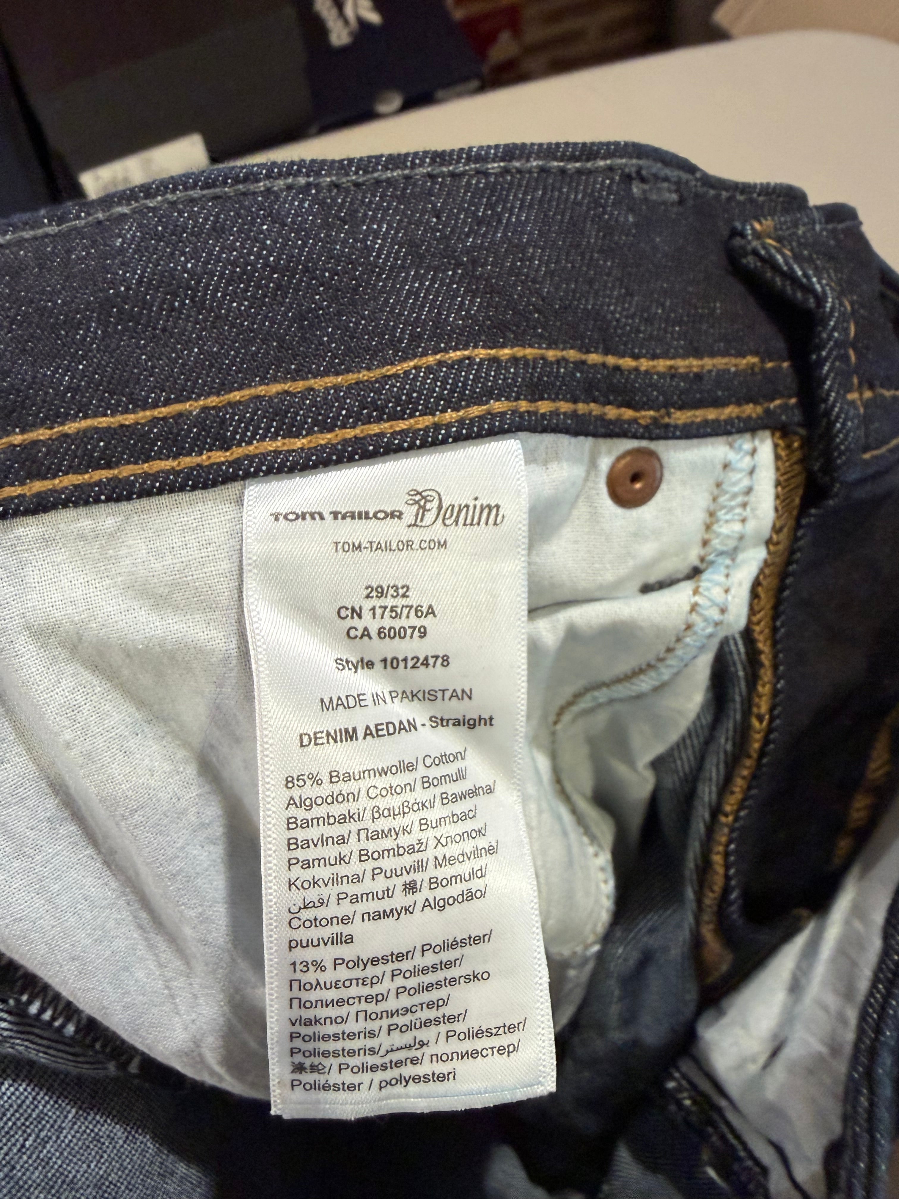 Jean Tom Tailor Denim Aedan Straight Homme Bleu Brut Foncé – Neuf avec étiquettes – Taille 29/32
