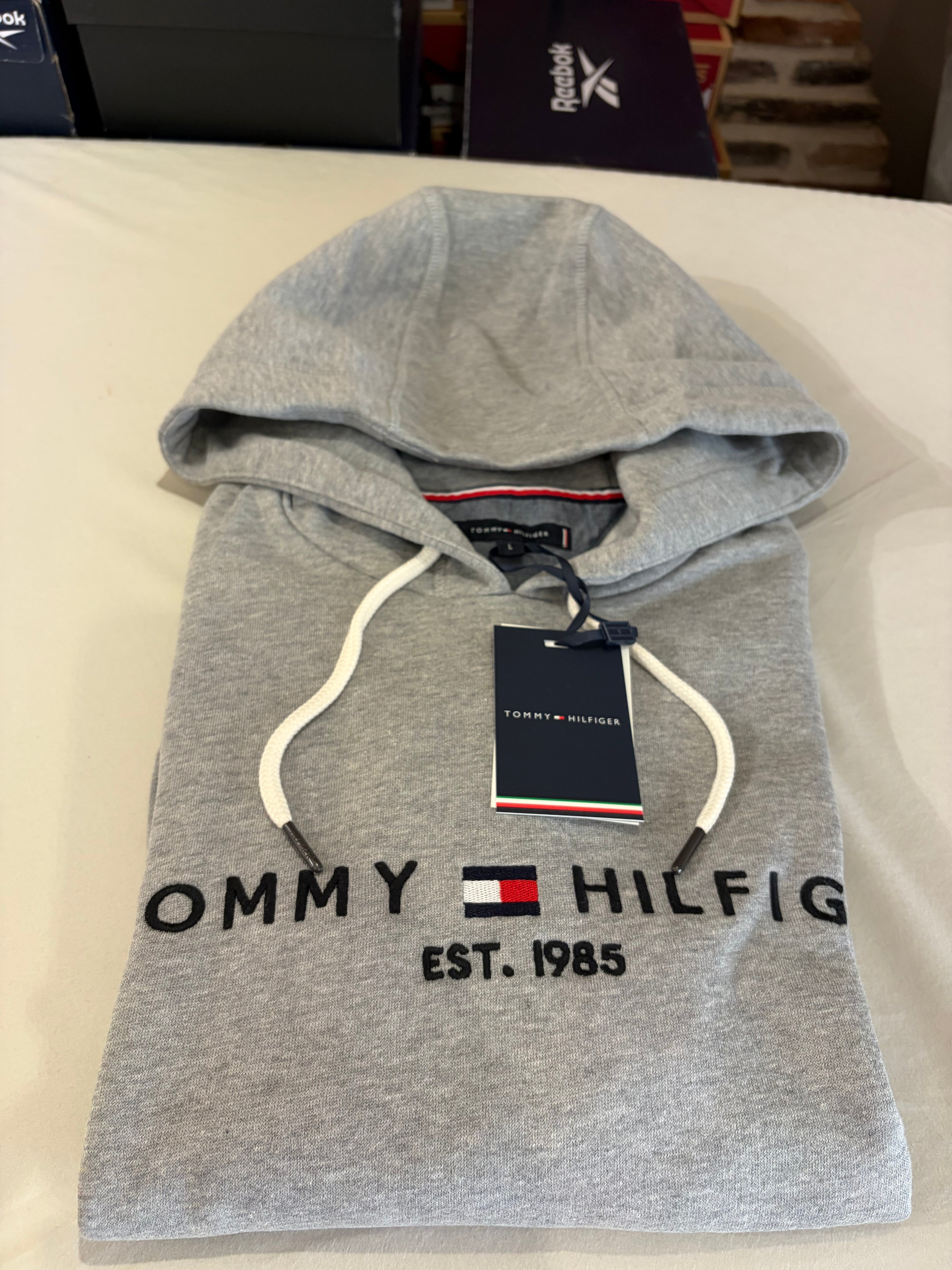 Sweat à capuche Tommy Hilfiger Homme Gris Chiné Cloud Heather Taille L - Tommy Logo Hoody - Neuf