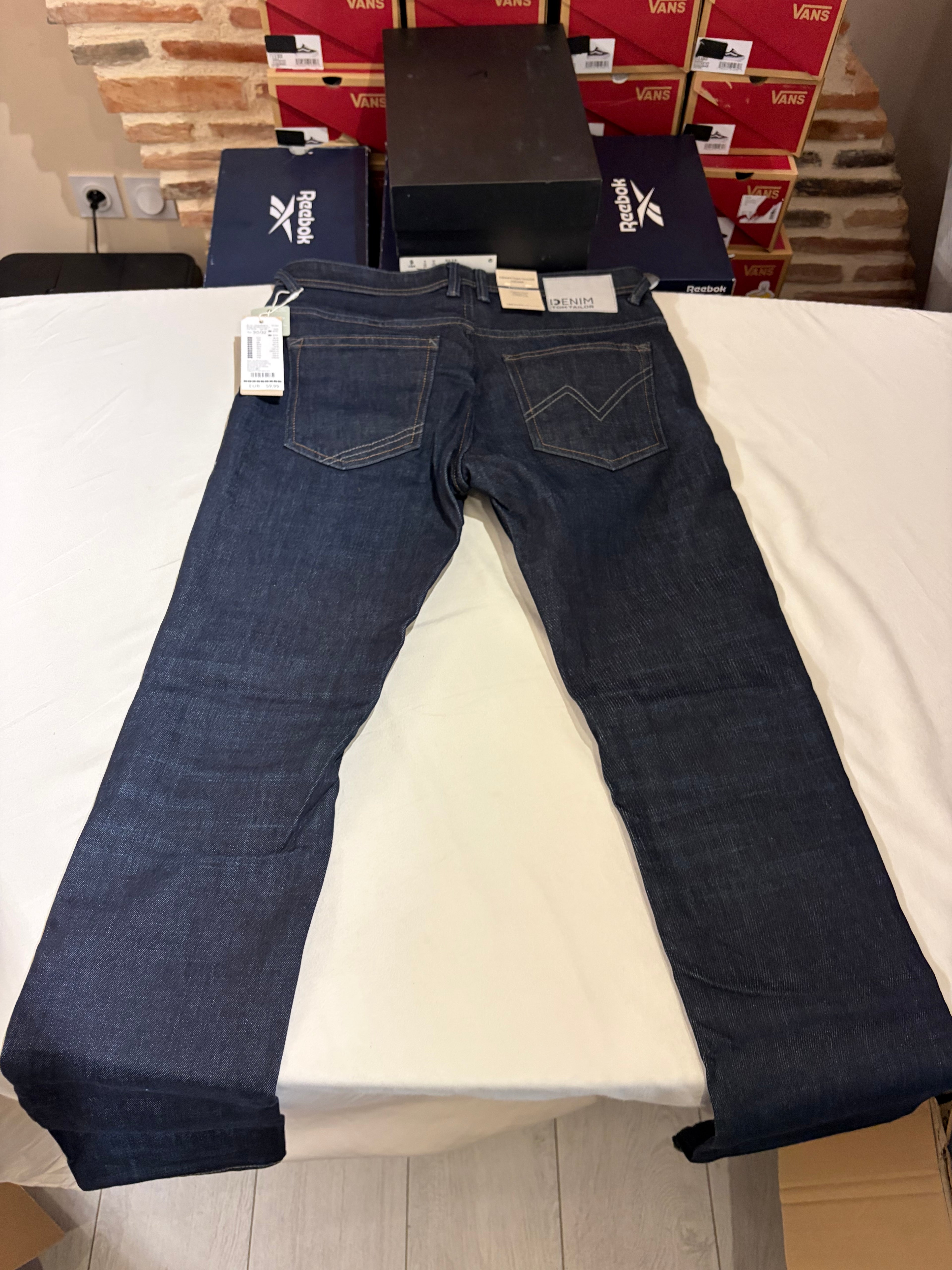 Jean Tom Tailor Denim Aedan Straight Homme Bleu Brut – Neuf avec étiquettes – Taille 30/32