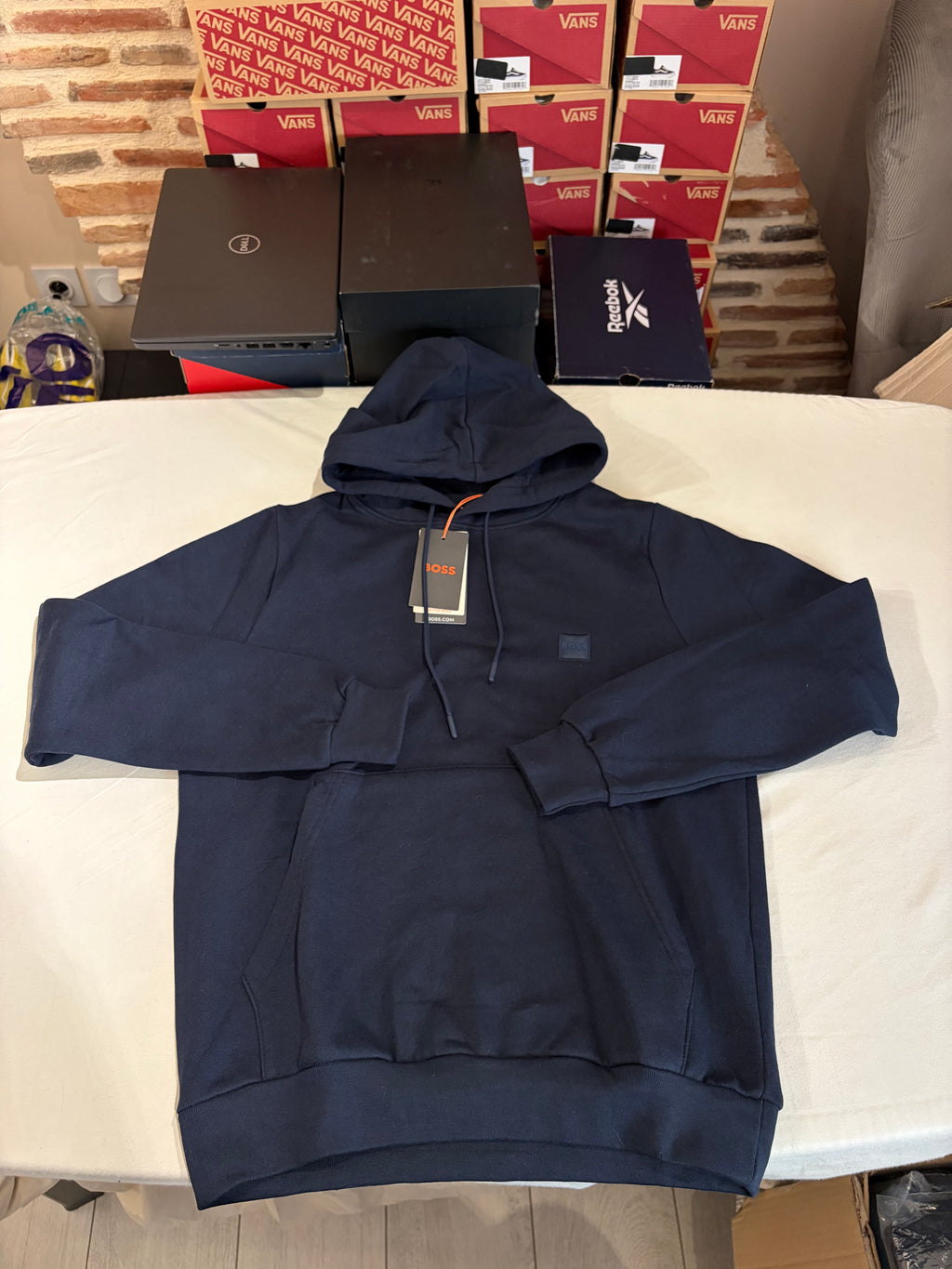 Sweat à Capuche BOSS Homme Wetalk Bleu Marine – Logo Patch – Taille S – Neuf