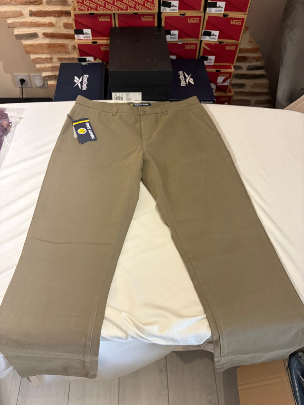 Pantalon Chino Navy Sail Beige Sable Homme W33 Neuf avec étiquette