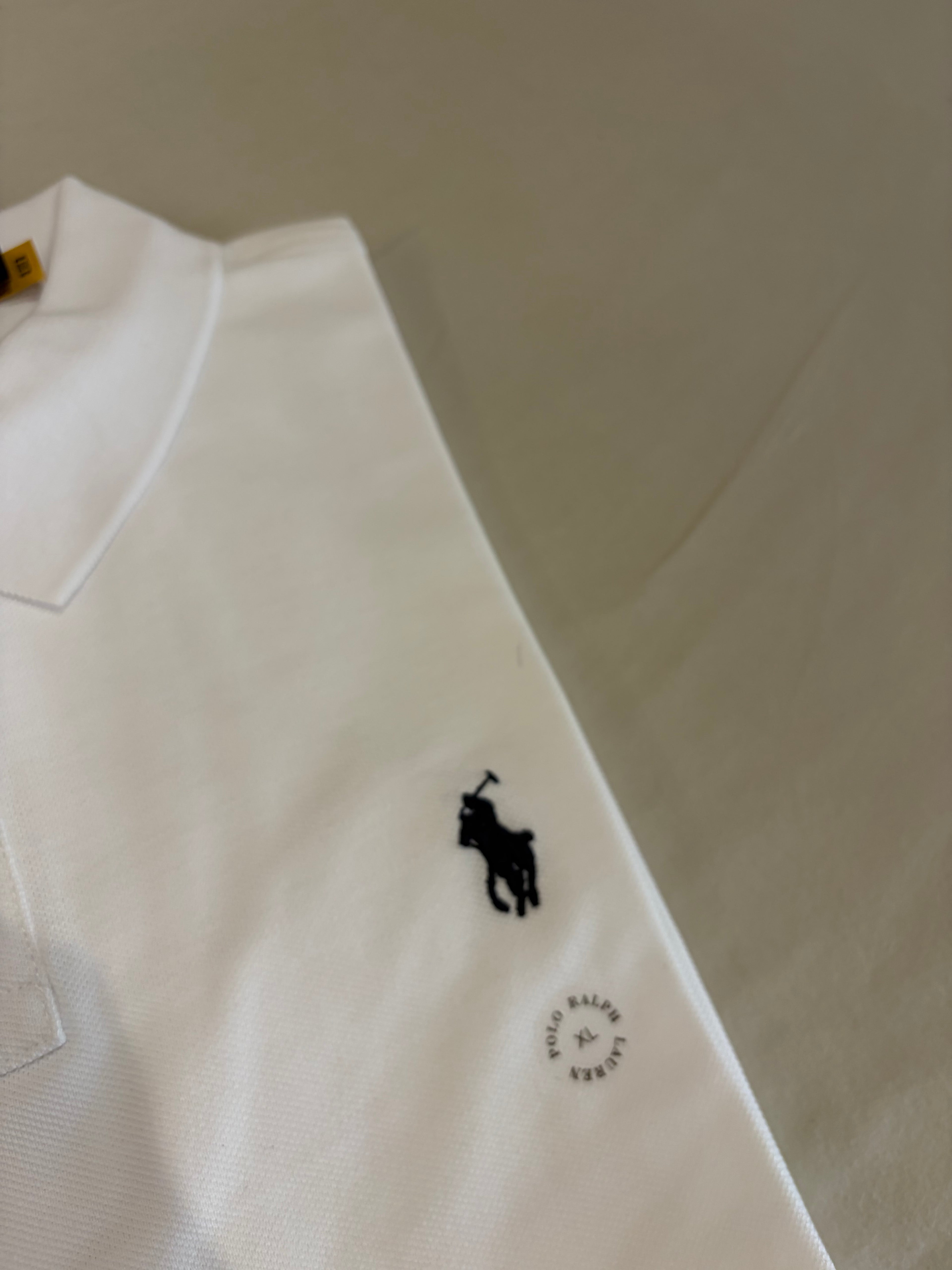 Polo Ralph Lauren Custom Slim Fit Homme Blanc Logo Bleu Marine – Taille XL – Neuf avec étiquette