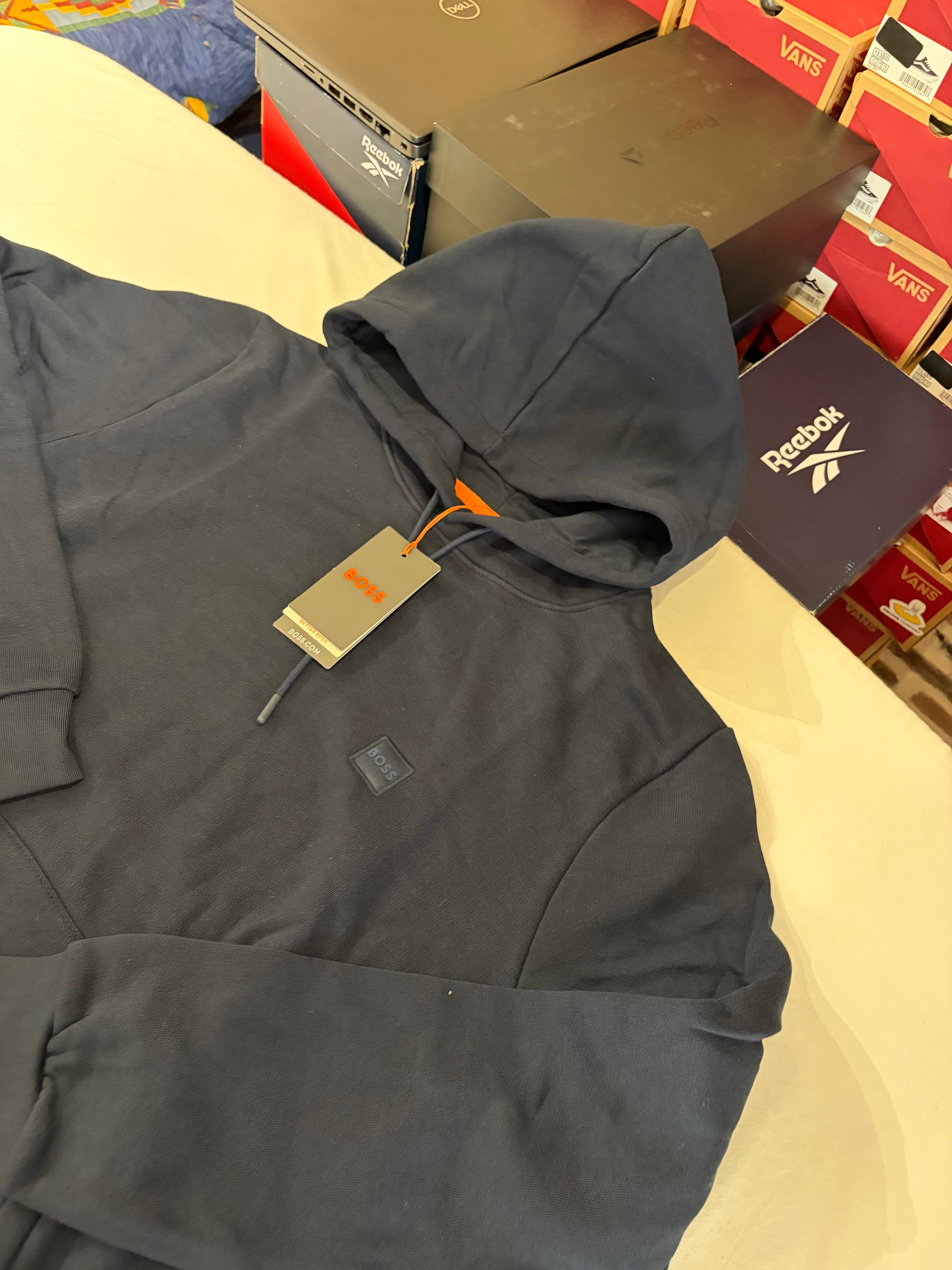 Sweat à capuche BOSS Homme Bleu Marine Taille XL - Logo Patch - Neuf