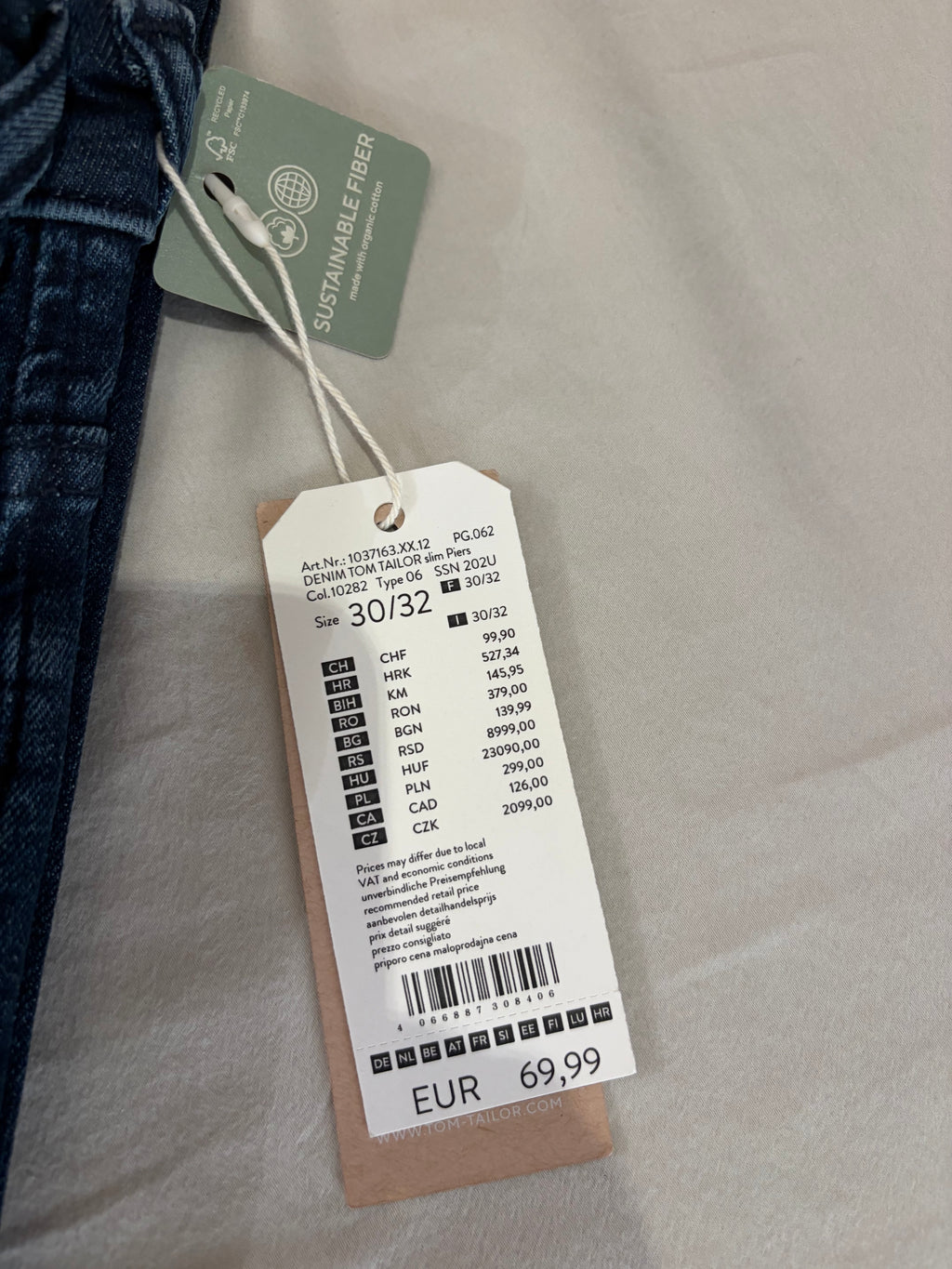 Tom Tailor Denim PIERS Jean Homme Slim Bleu Denim 30/32 Neuf avec Étiquettes