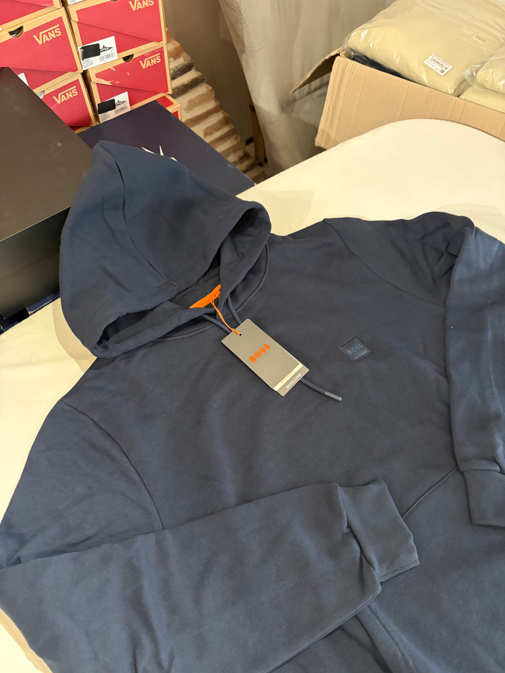Sweat à capuche BOSS Homme Bleu Marine Taille XL - Logo Patch - Neuf