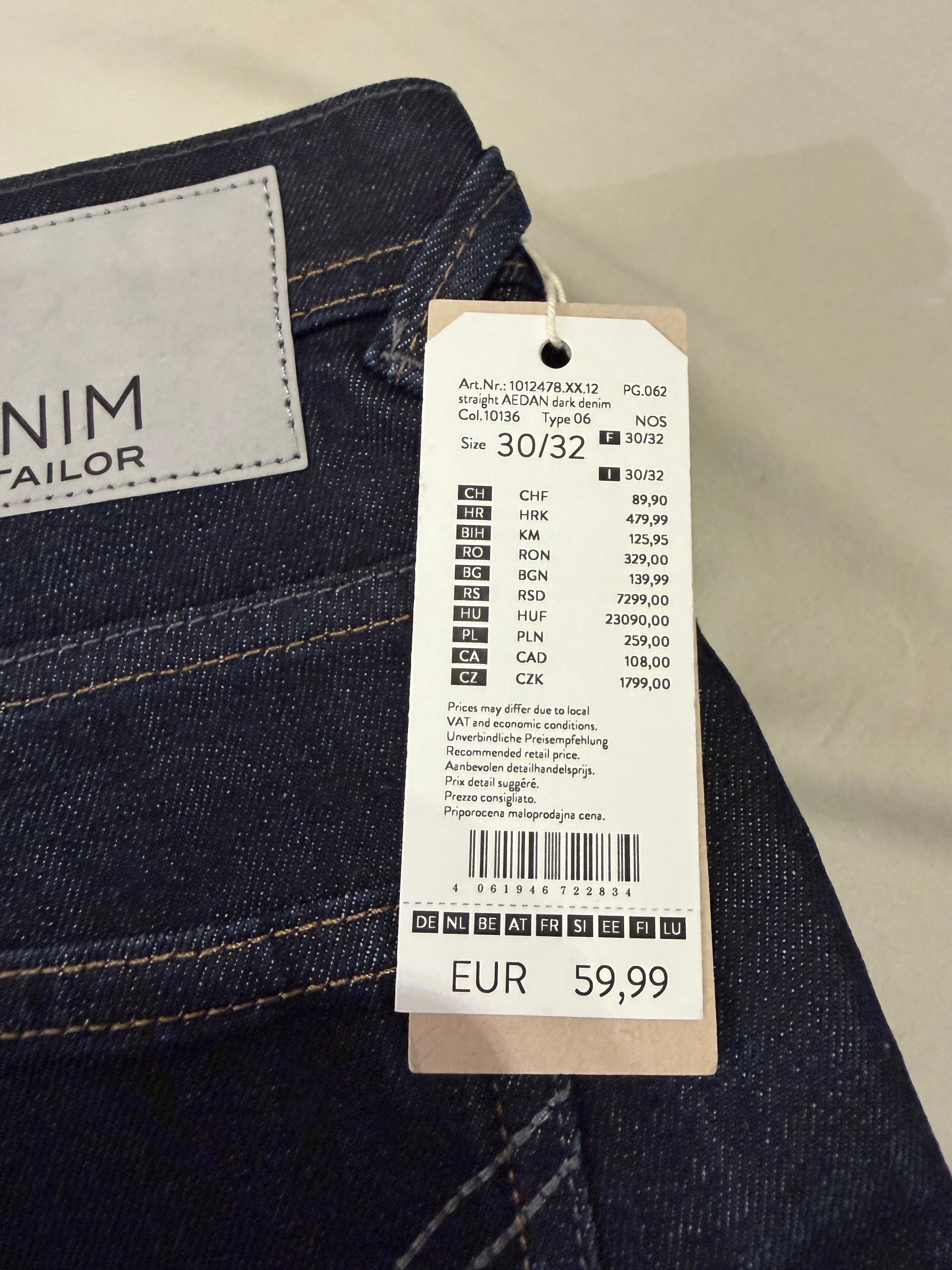 Jean Tom Tailor Denim Aedan Straight Homme Bleu Brut – Neuf avec étiquettes – Taille 30/32
