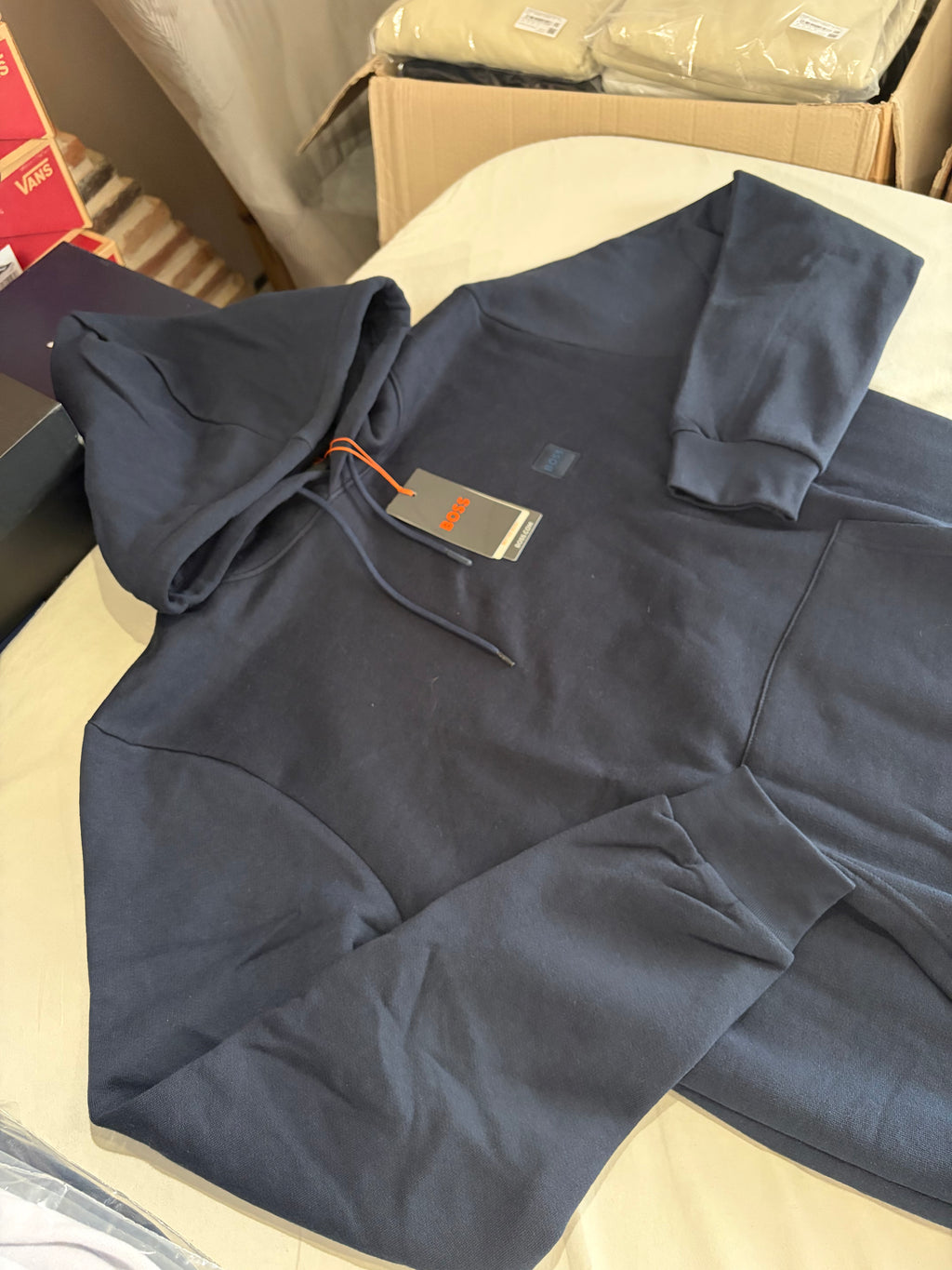 Sweat à capuche BOSS Homme Bleu Marine Taille XXL - Logo Patch - Neuf