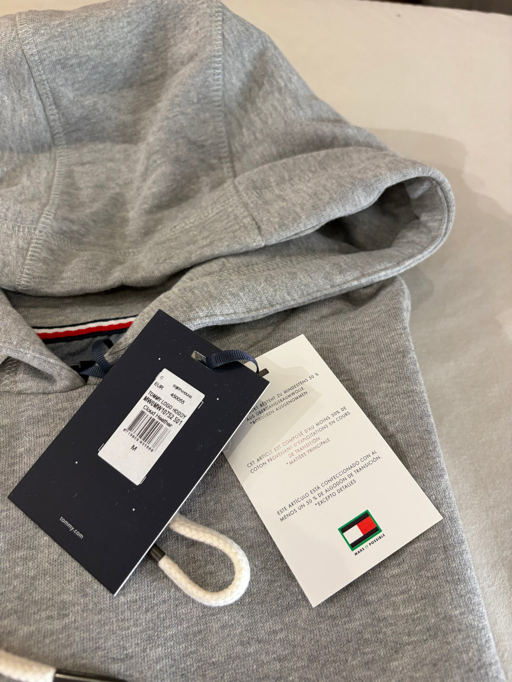 Sweat à capuche Tommy Hilfiger Logo Hoody Gris Chiné Homme Taille M