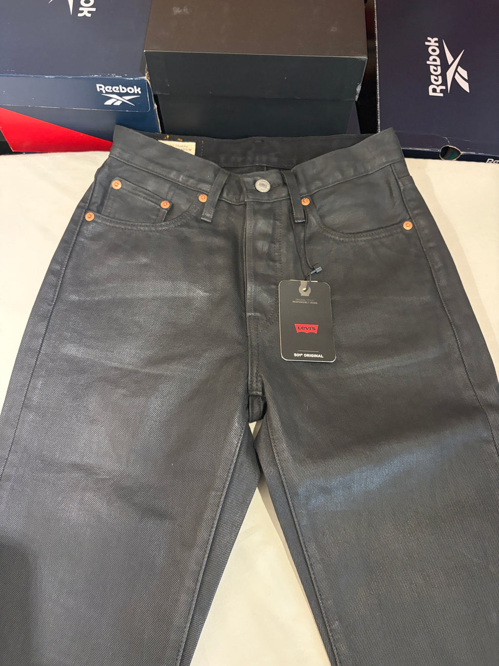 Levi's 501 Original Femme Neuf - Jean Enduit Gris Anthracite Taille 24x32