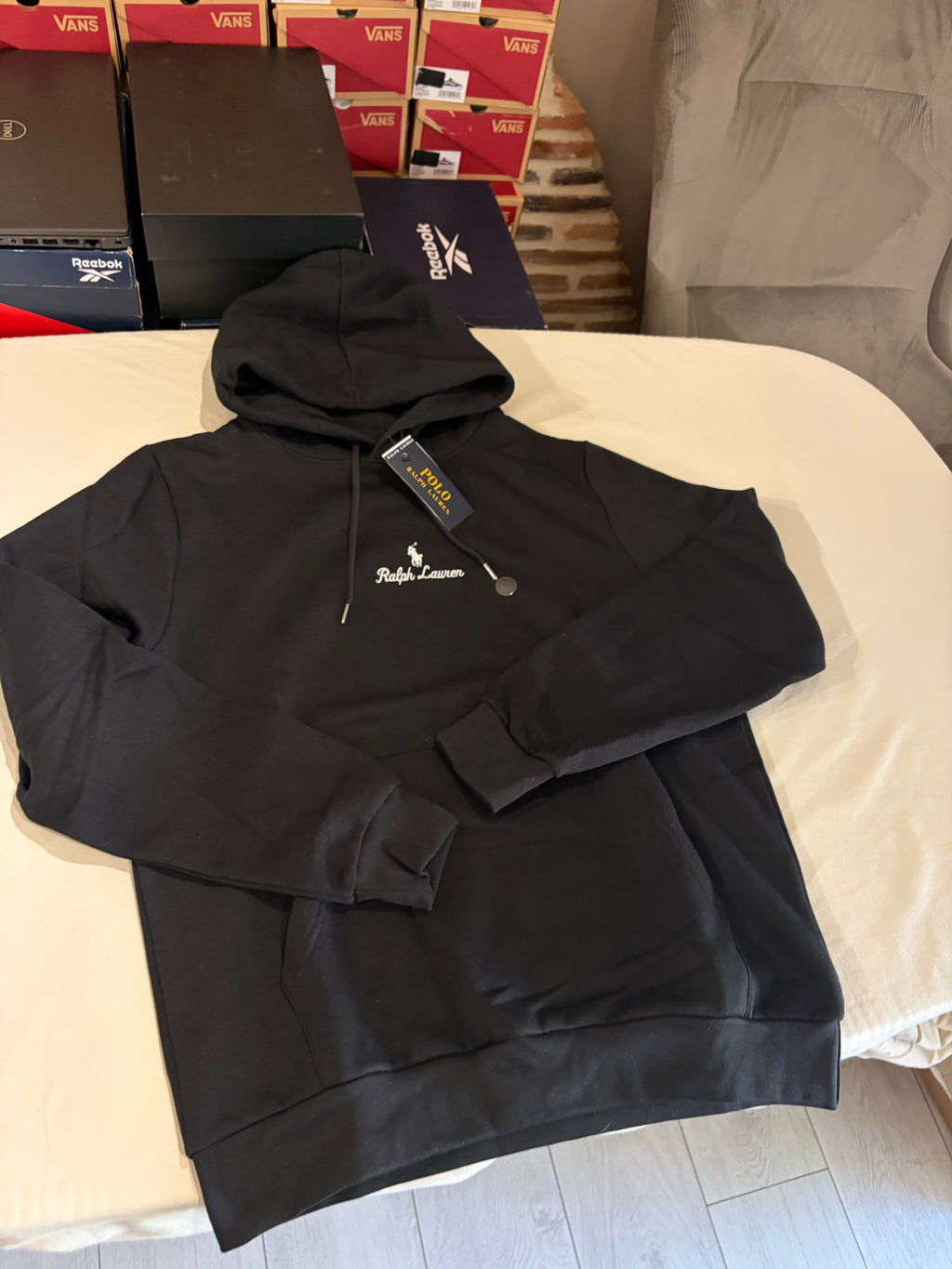 Polo Ralph Lauren Sweat à Capuche Homme Noir Logo Brodé Signature Taille L