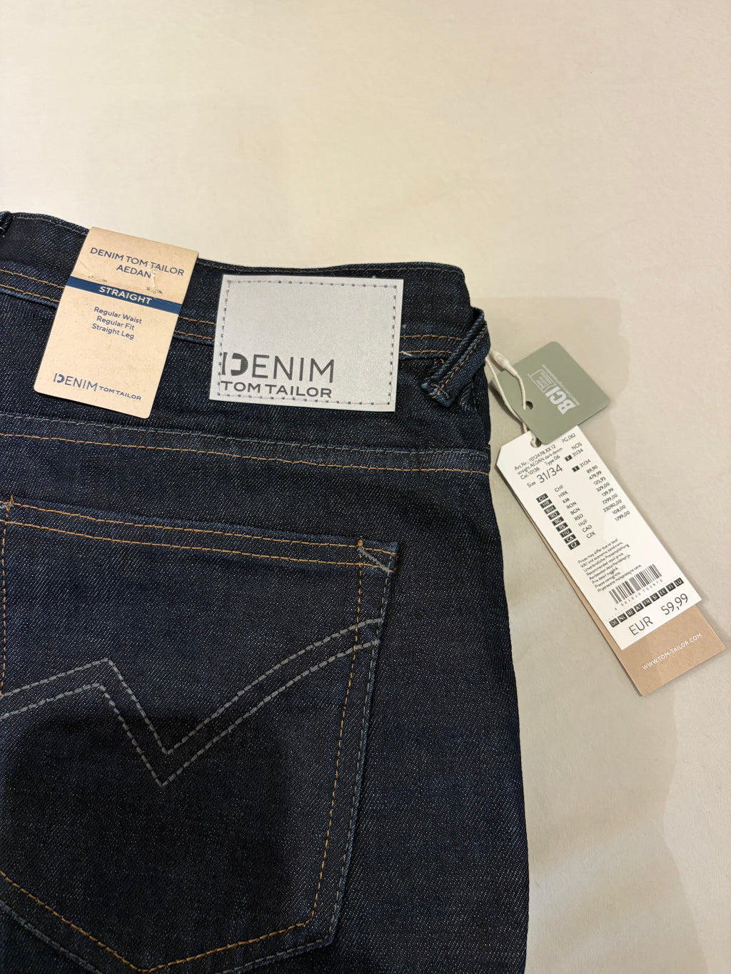 Jean Tom Tailor Denim Aedan Straight Homme Bleu Brut Foncé – Neuf avec étiquettes – Taille 31/34