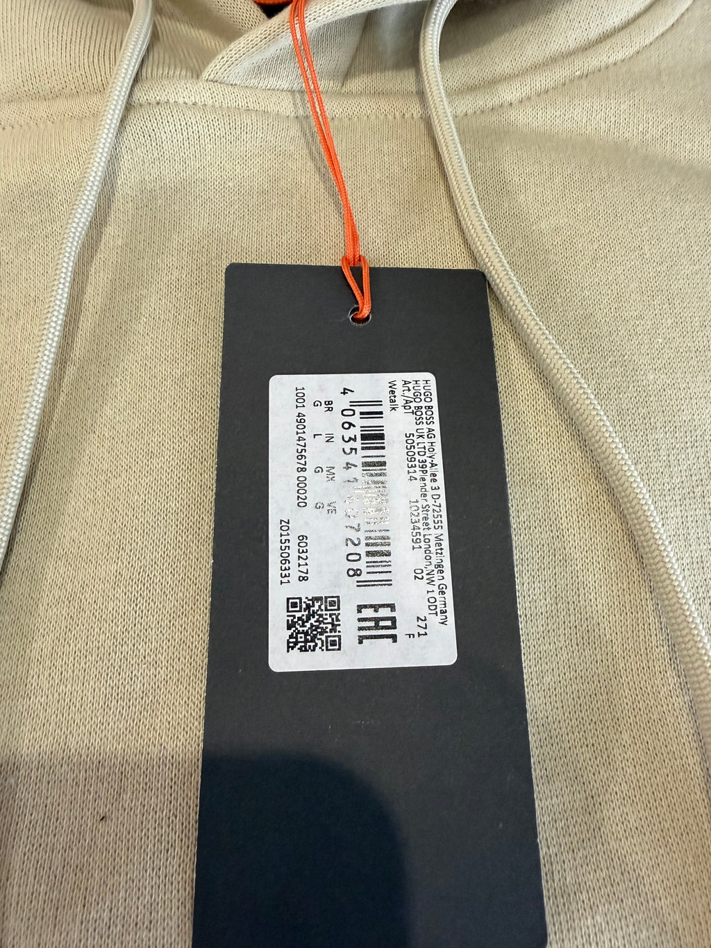 Sweat à capuche BOSS Wetalk Natural écru Homme L - Logo ton sur ton - Neuf