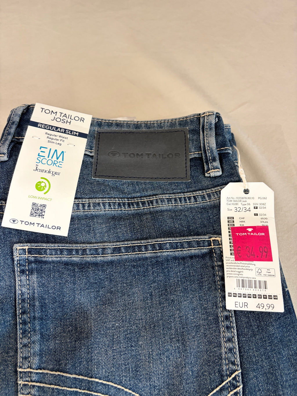 Jean Tom Tailor Josh Regular Slim Homme Bleu Denim 32/34 Neuf