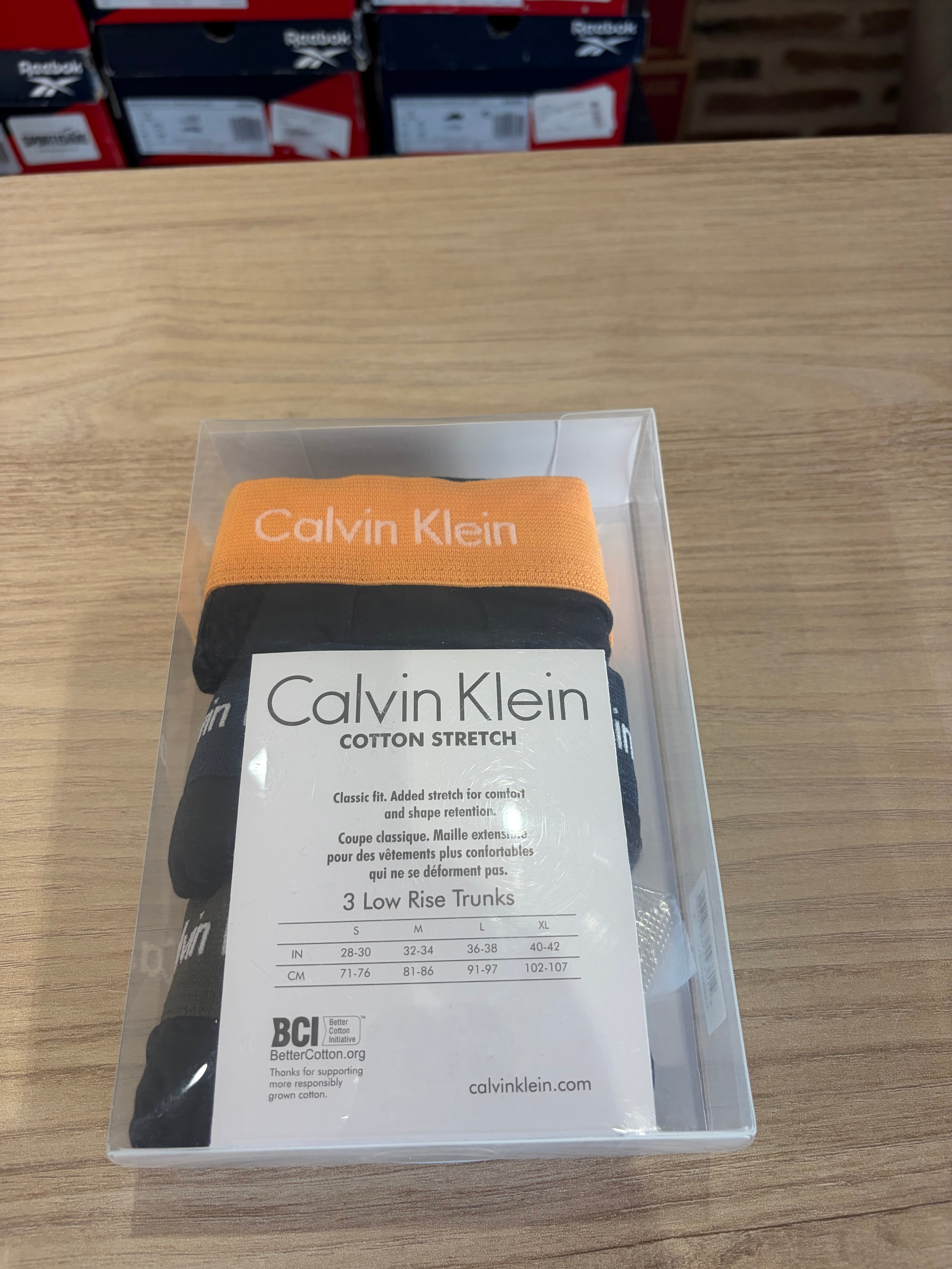 Calvin Klein Cotton Stretch 3 Pack Boxer Homme Noir Orange Bleu Taille L Neuf