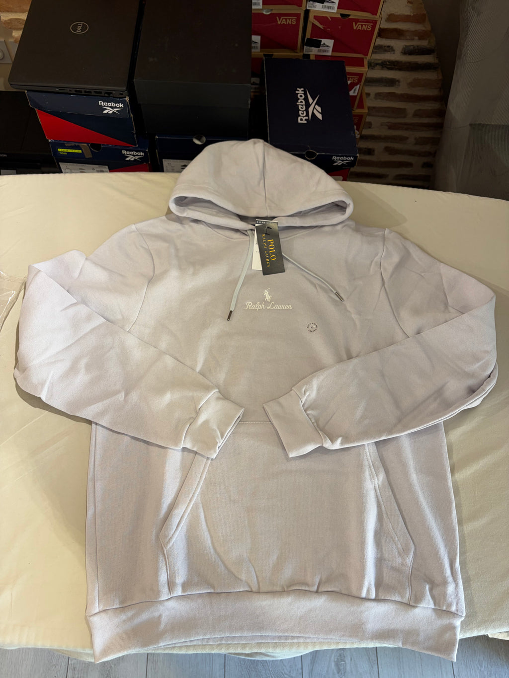 Sweat à capuche Polo Ralph Lauren Logo Double-Knit Gris Perle Homme Taille XL