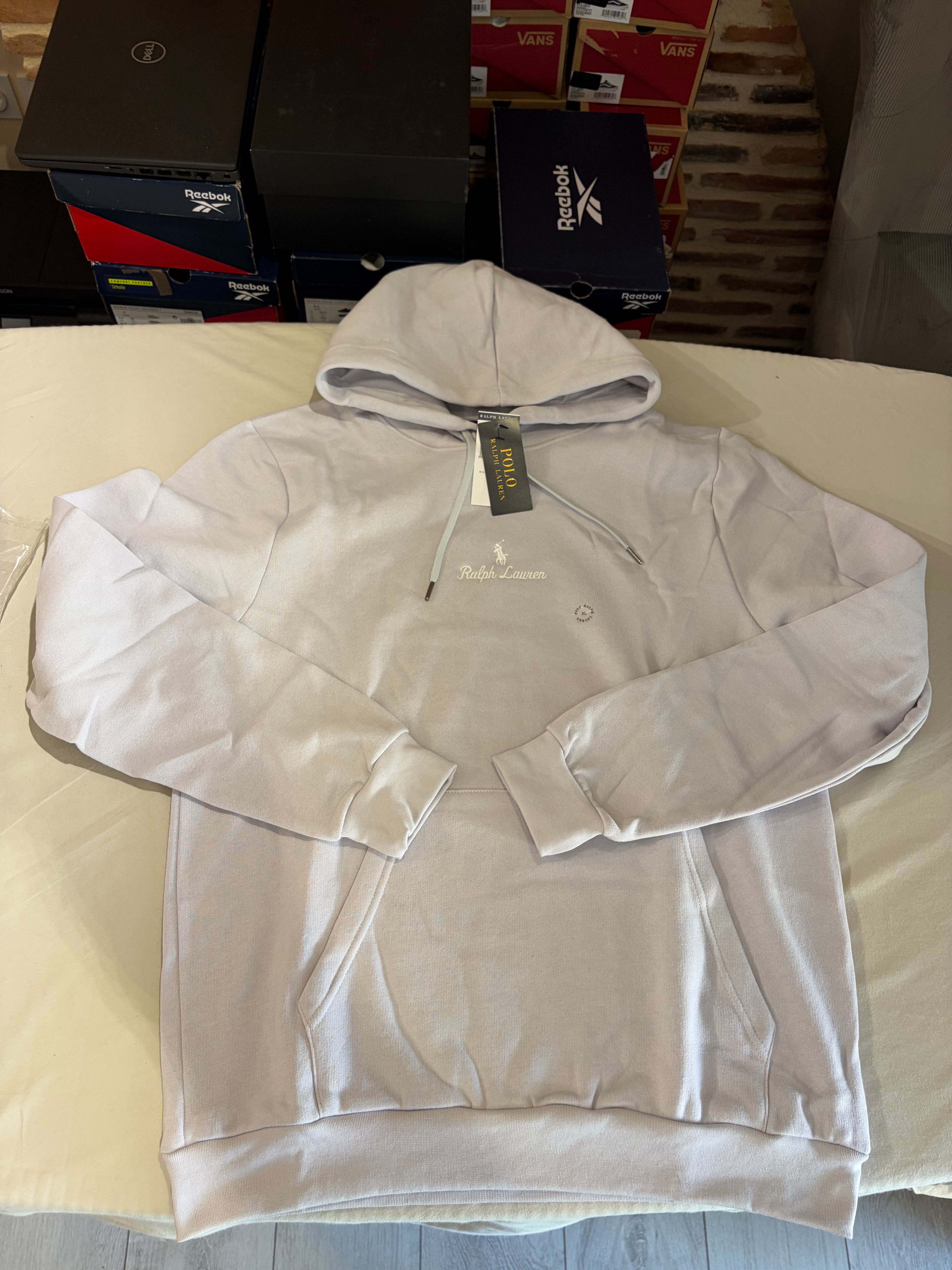 Sweat à capuche Polo Ralph Lauren Logo Double-Knit Gris Perle Homme Taille XL