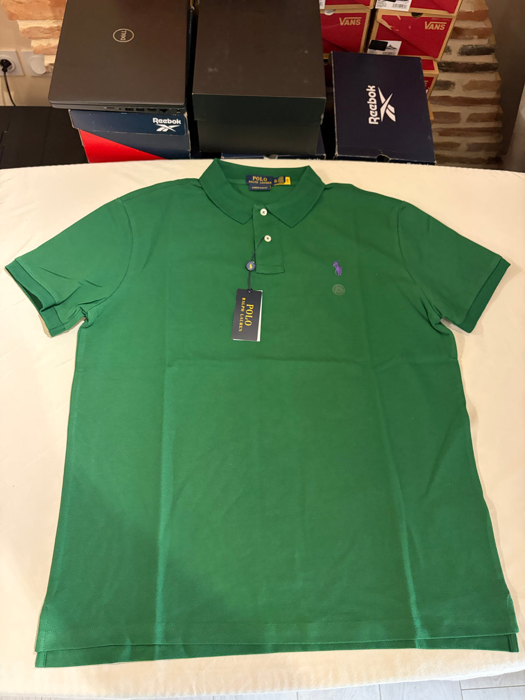 Polo Ralph Lauren – Polo Homme Vert Custom Slim Fit Logo Violet – Taille XL