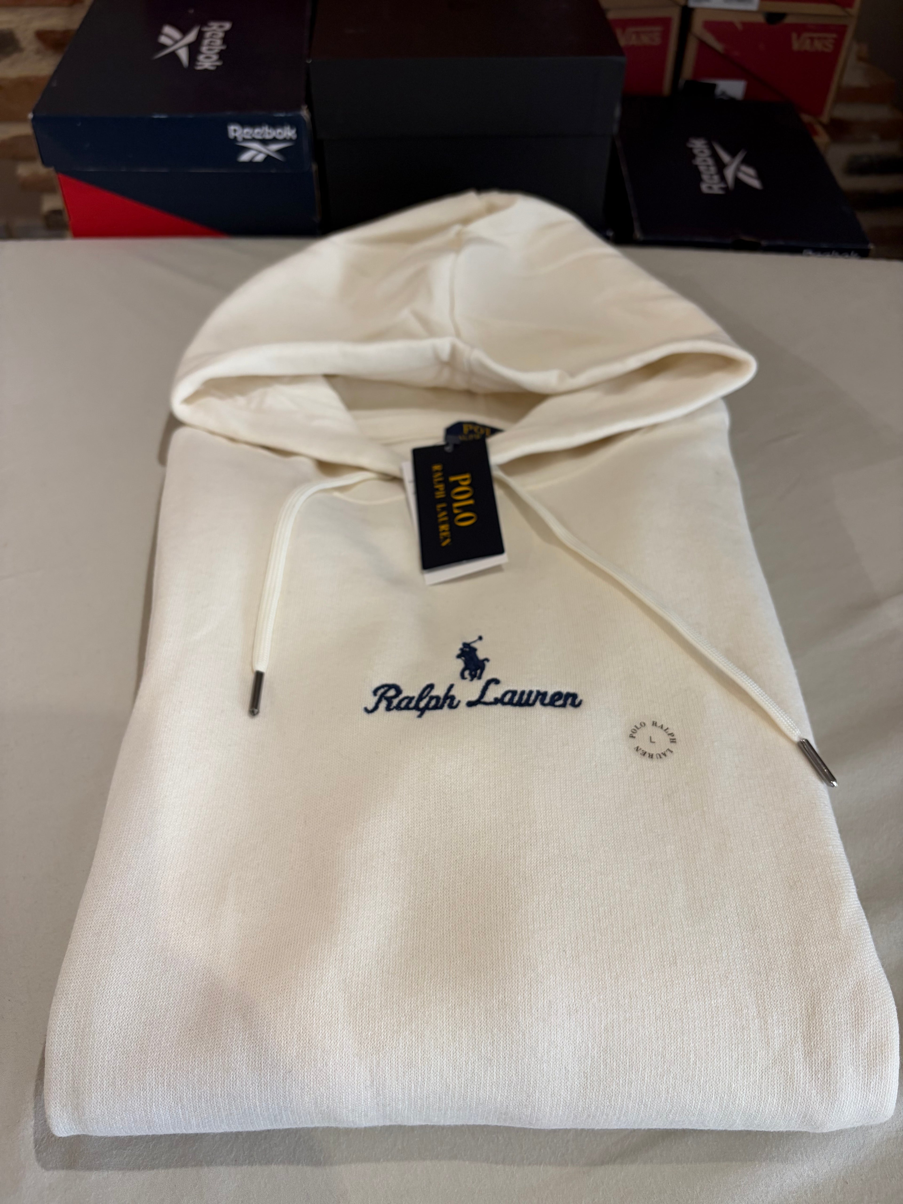 Polo Ralph Lauren Sweat à capuche homme blanc cassé logo brodé – Taille L – Neuf avec étiquette