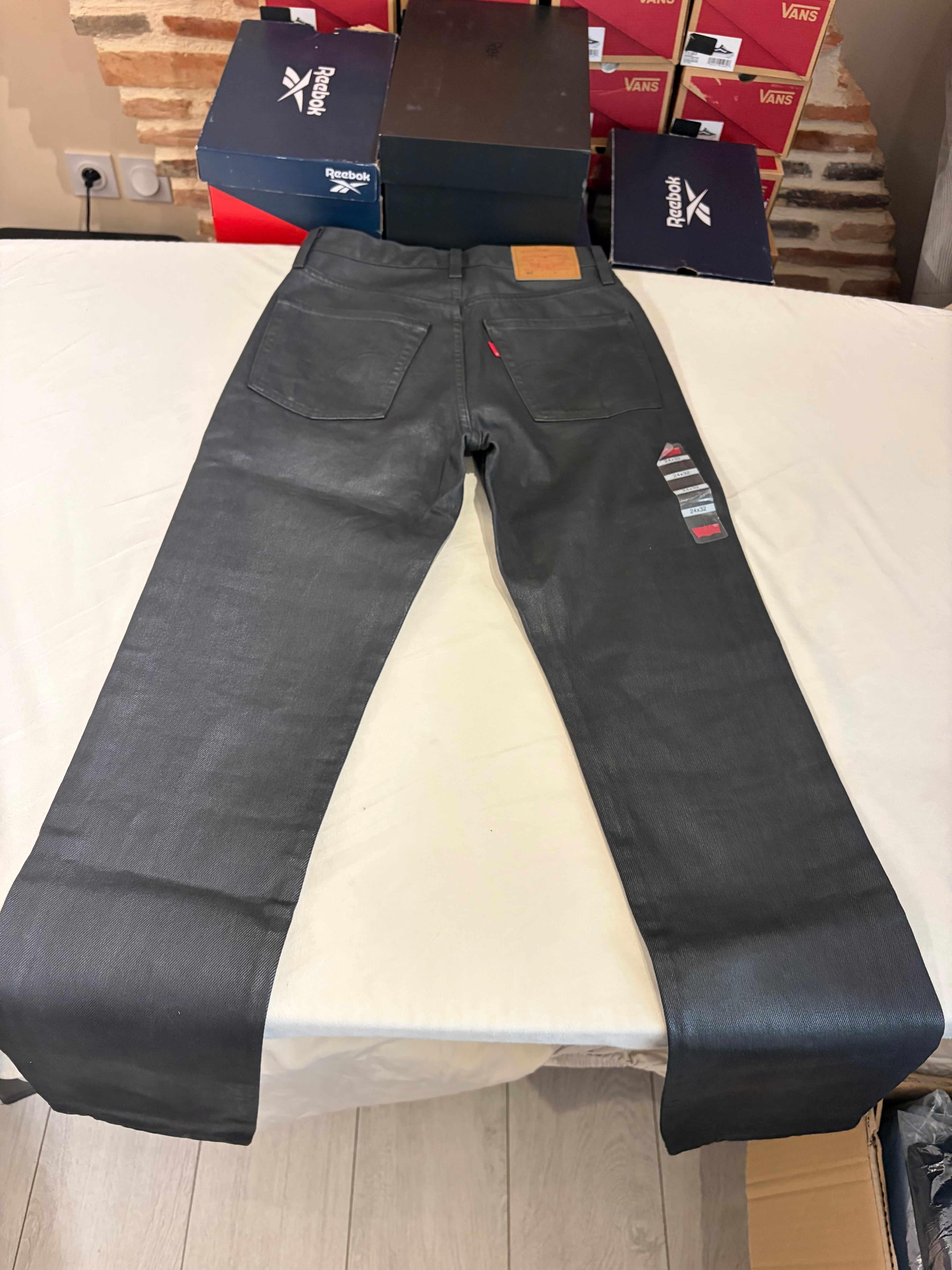 Levi's 501 Original Femme Neuf - Jean Enduit Gris Anthracite Taille 24x32