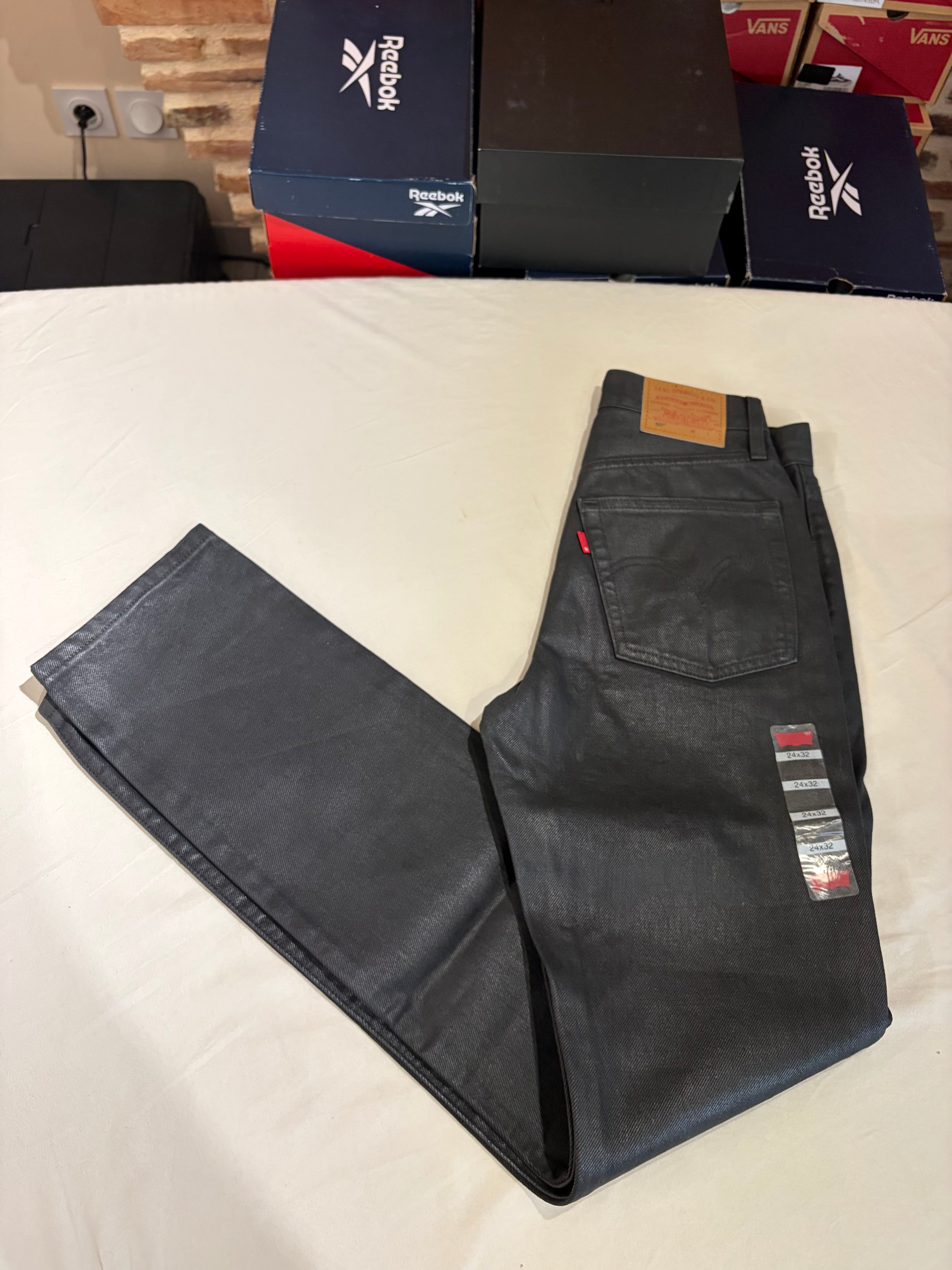 Levi's 501 Original Femme Neuf - Jean Enduit Gris Anthracite Taille 24x32