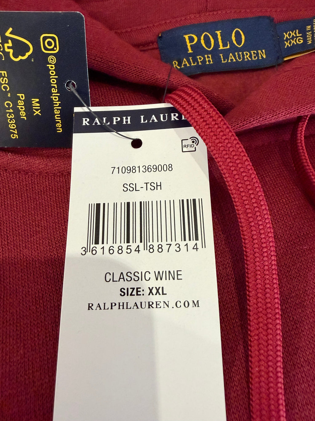 Sweat à capuche Polo Ralph Lauren Homme Bordeaux Classic Wine Taille XXL - Logo Brodé - Neuf