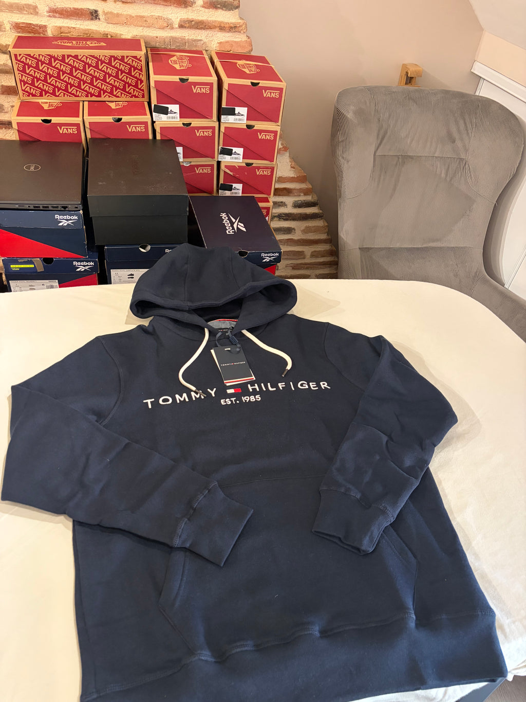 Sweat à capuche Tommy Hilfiger Logo Hoody MW0MW10752 Bleu Marine Homme Taille L