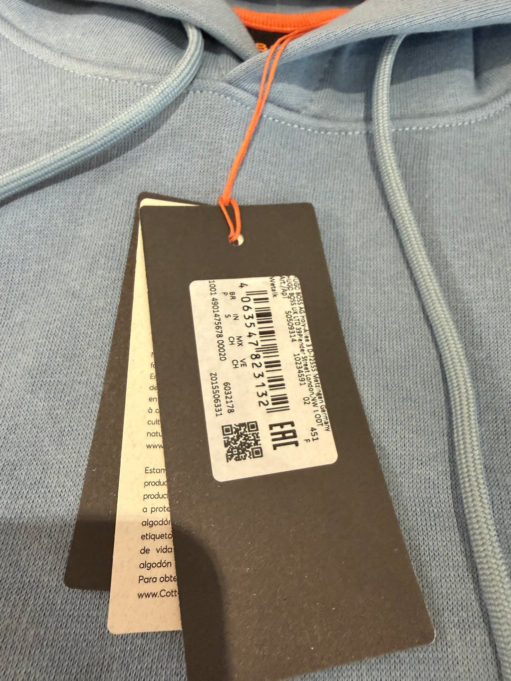 Sweat à capuche BOSS bleu ciel – Homme – Taille S – Neuf avec étiquette