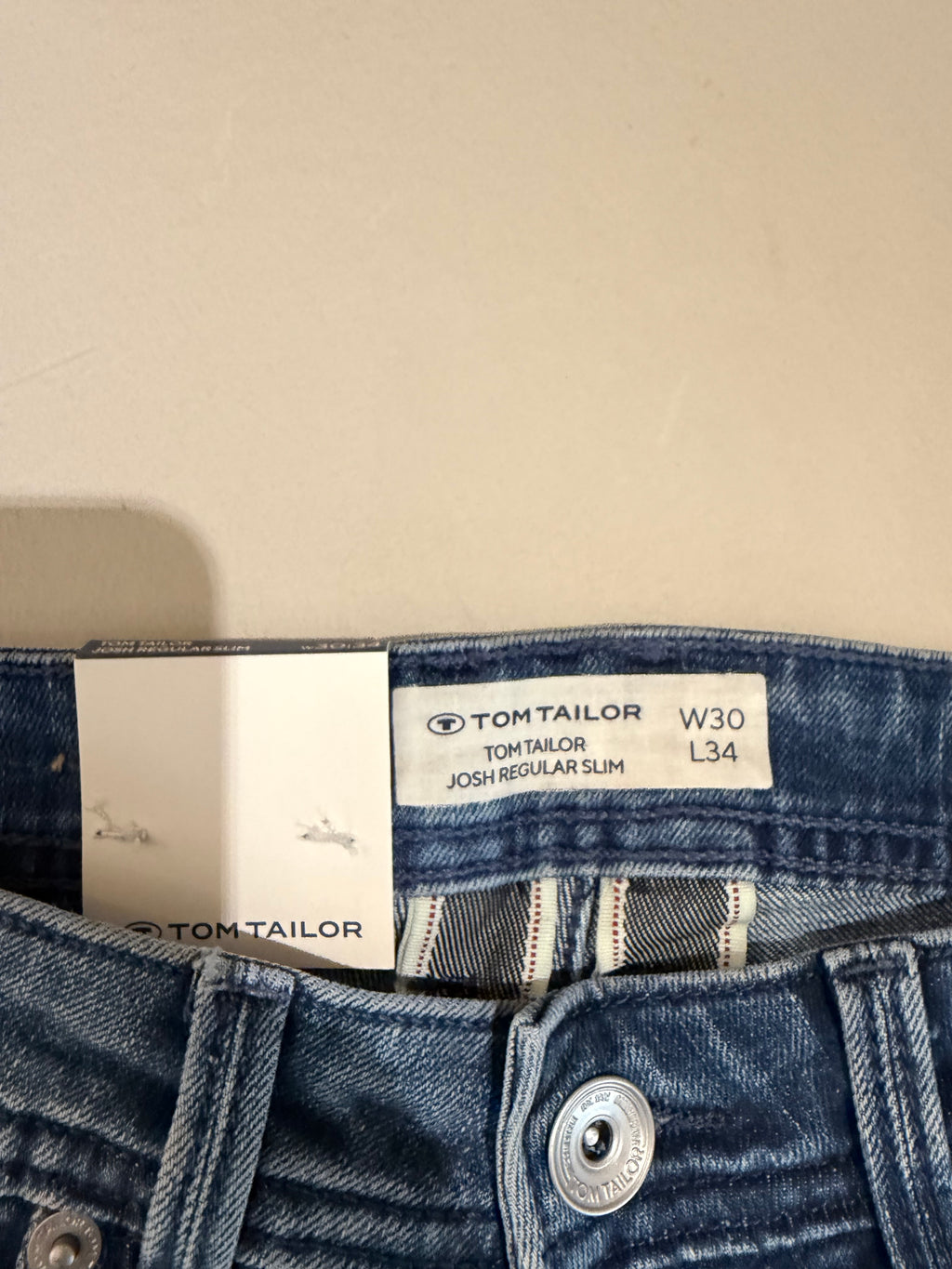Jean Tom Tailor Josh Regular Slim Coolmax EcoMade Homme Bleu – Neuf avec étiquettes – Taille 30/34