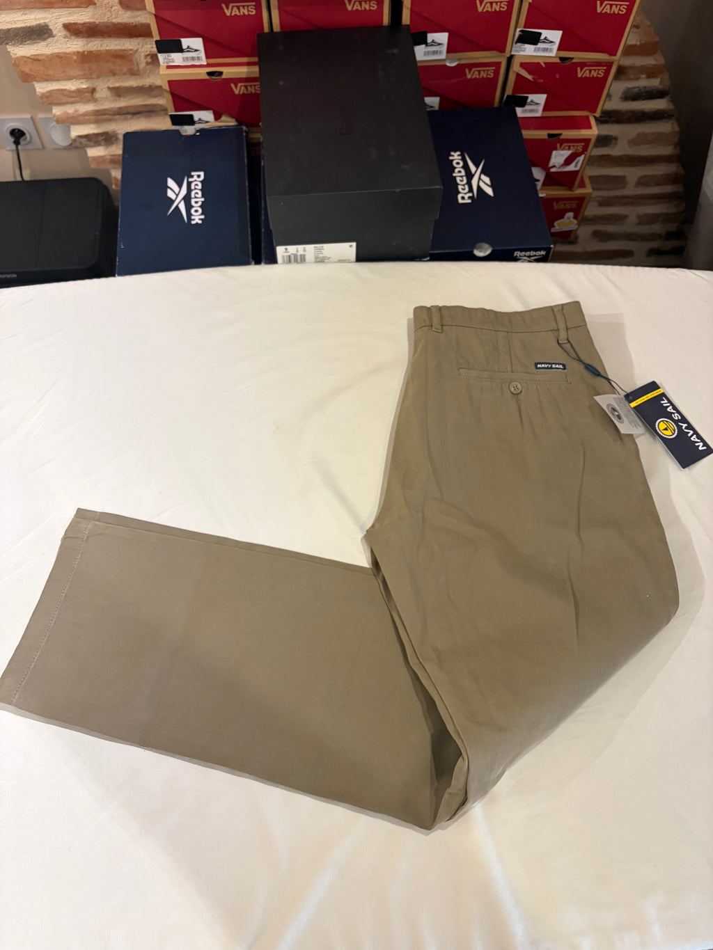 Pantalon Chino Navy Sail Beige Sable Homme W33 Neuf avec étiquette