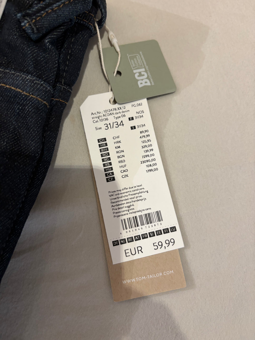 Jean Tom Tailor Denim Aedan Straight Homme Bleu Brut Foncé – Neuf avec étiquettes – Taille 31/34