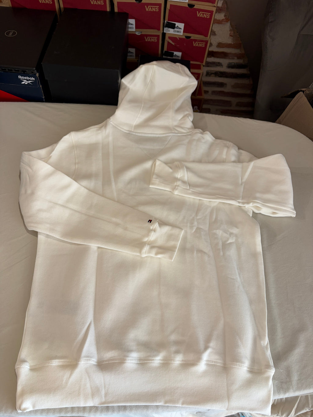Sweat à capuche Tommy Hilfiger Homme Blanc Cassé  Taille L - Tommy Logo Hoody - Logo Brodé EST. 1985 - Neuf