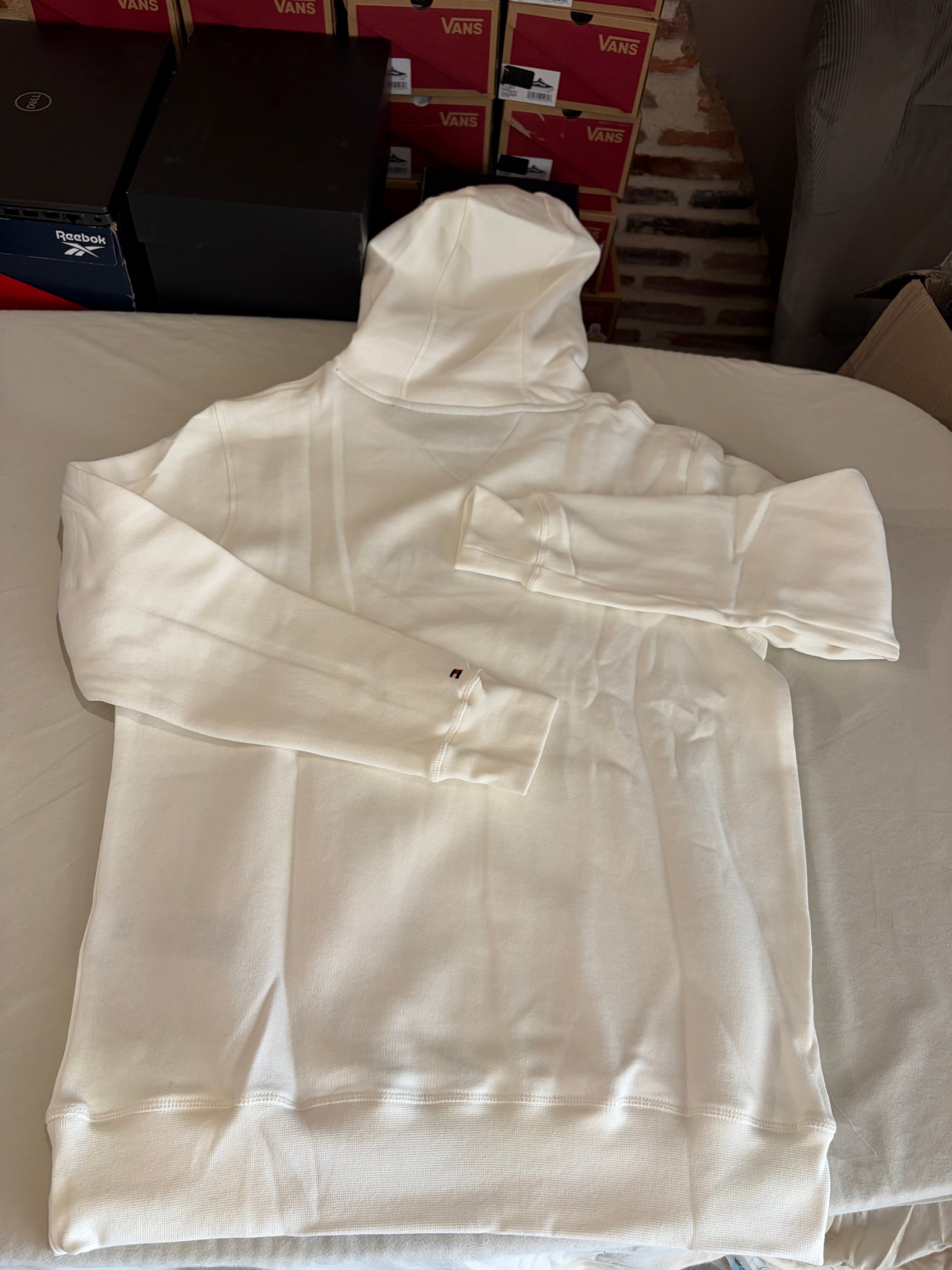 Sweat à capuche Tommy Hilfiger Homme Blanc Cassé  Taille L - Tommy Logo Hoody - Logo Brodé EST. 1985 - Neuf