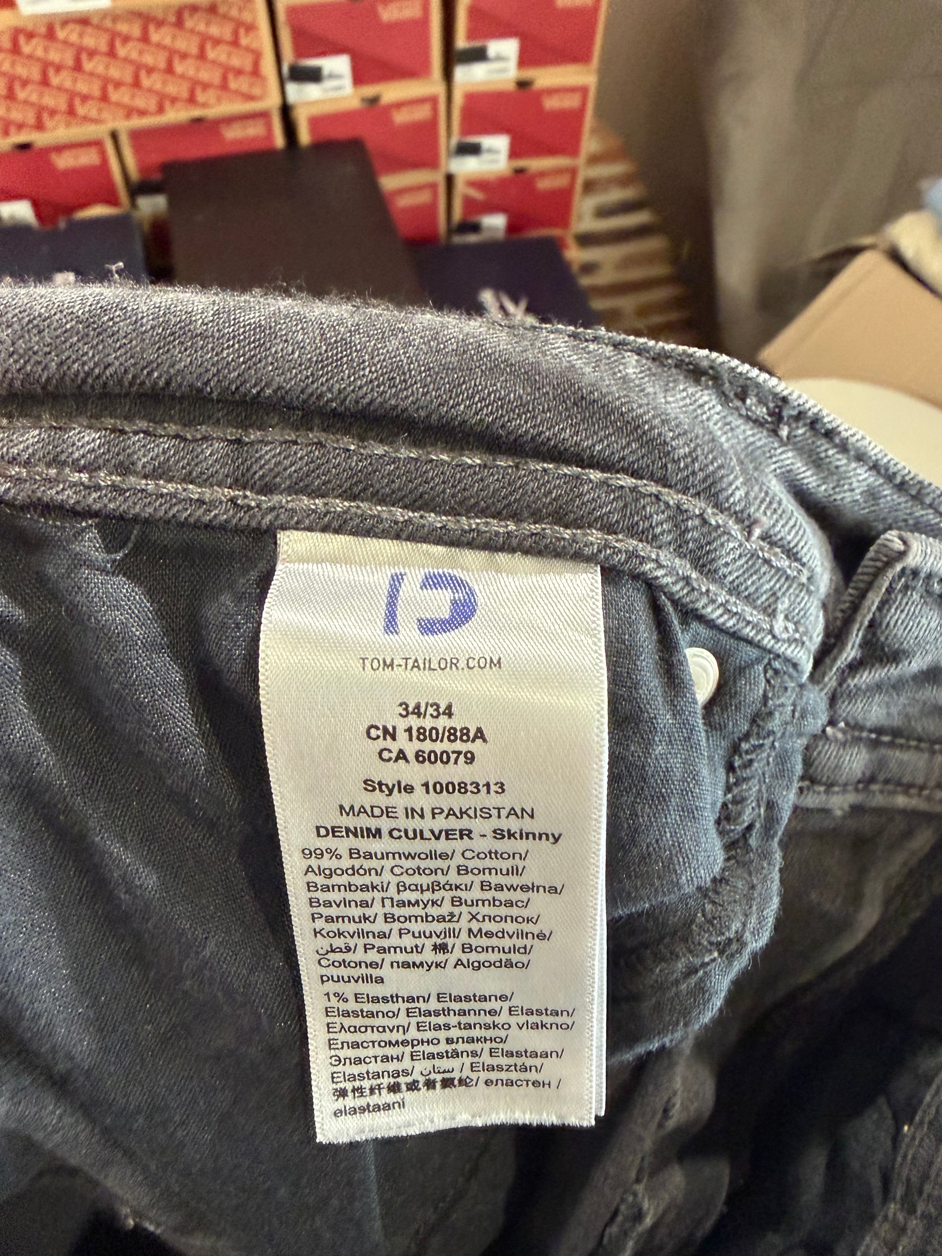 Jean Tom Tailor CULVER Skinny Stretch Homme Gris Délavé 34/34 Neuf avec Étiquettes