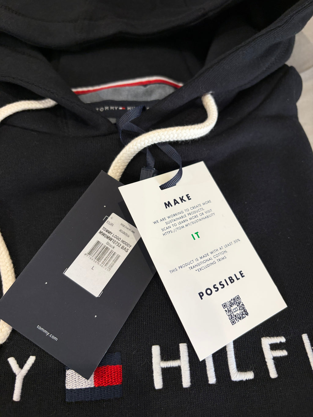 Tommy Hilfiger Sweat à Capuche Homme Logo Brodé Noir MW0MW10752 Taille L