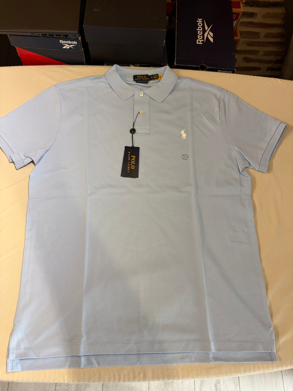 Polo Ralph Lauren – Polo Homme Bleu Ciel Custom Slim Fit Logo Blanc – Taille XL