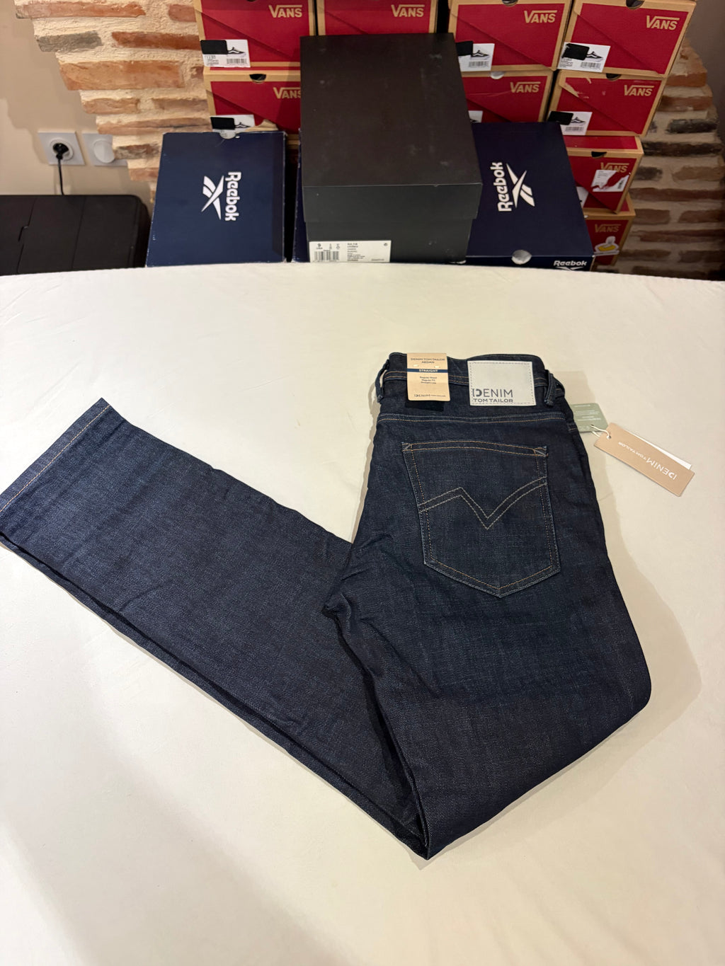 Jean Tom Tailor Denim Aedan Straight Homme Bleu Brut Foncé – Neuf avec étiquettes – Taille 32/34
