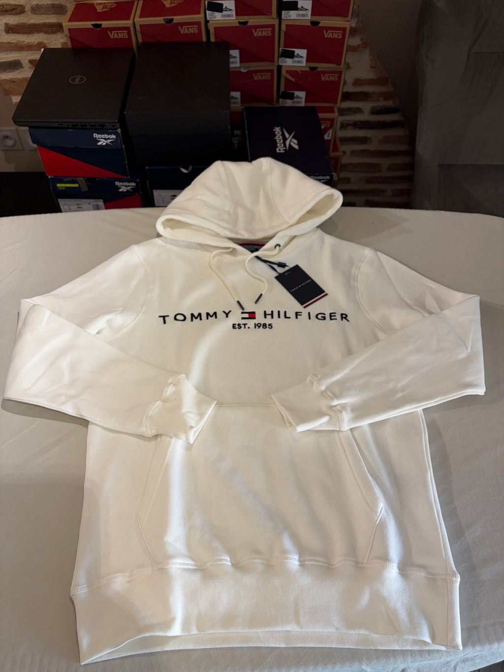 Sweat à capuche Tommy Hilfiger Logo Hoody MW0MW10752 Blanc Écru Homme Taille M