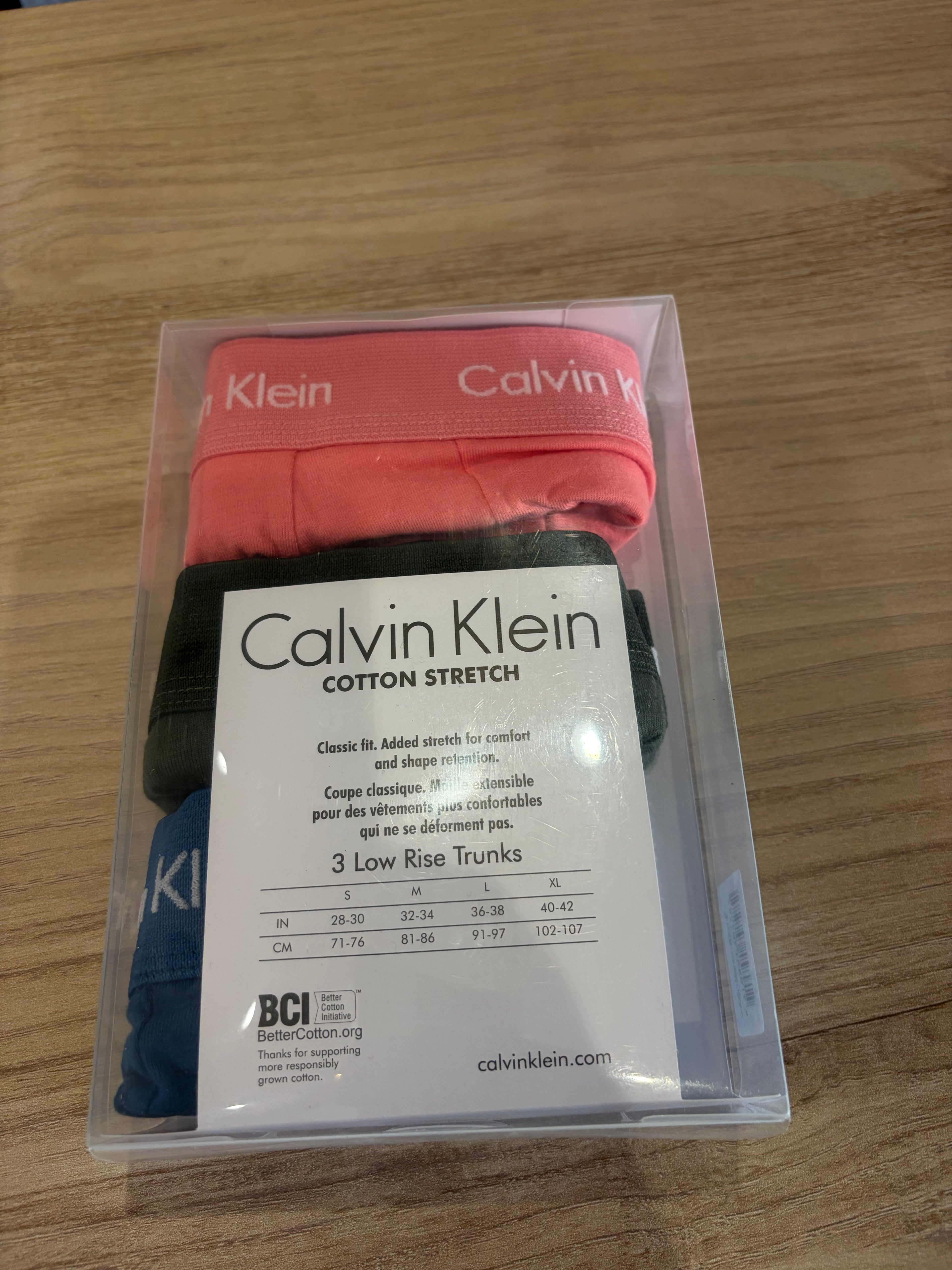 Calvin Klein Cotton Stretch - Lot de 3 boxers Low Rise Trunks Rose Noir Bleu - Taille L